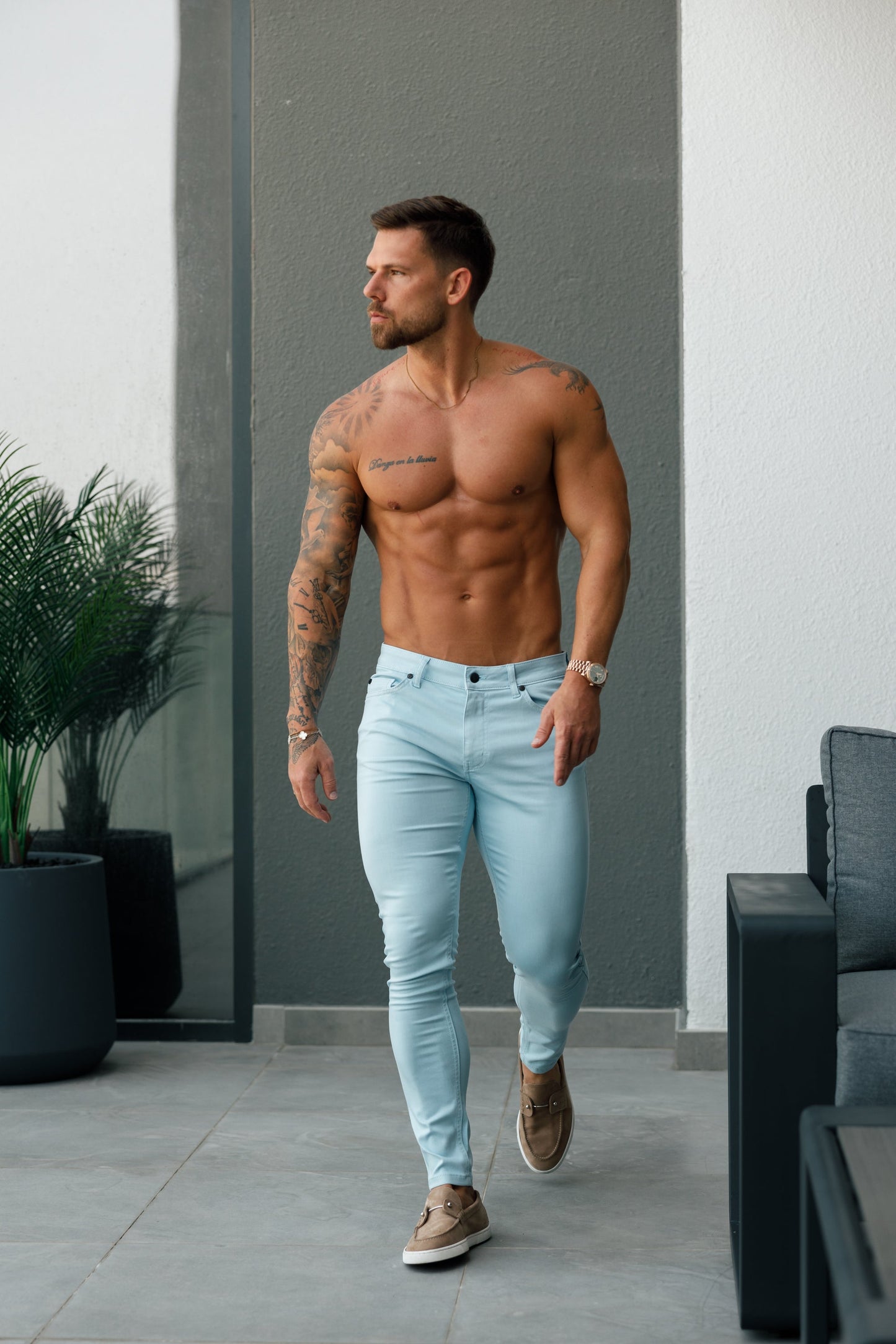 Elevate Your Style with FS Slim Stretch Pale Blue Sateen Trousers - FSH1147
