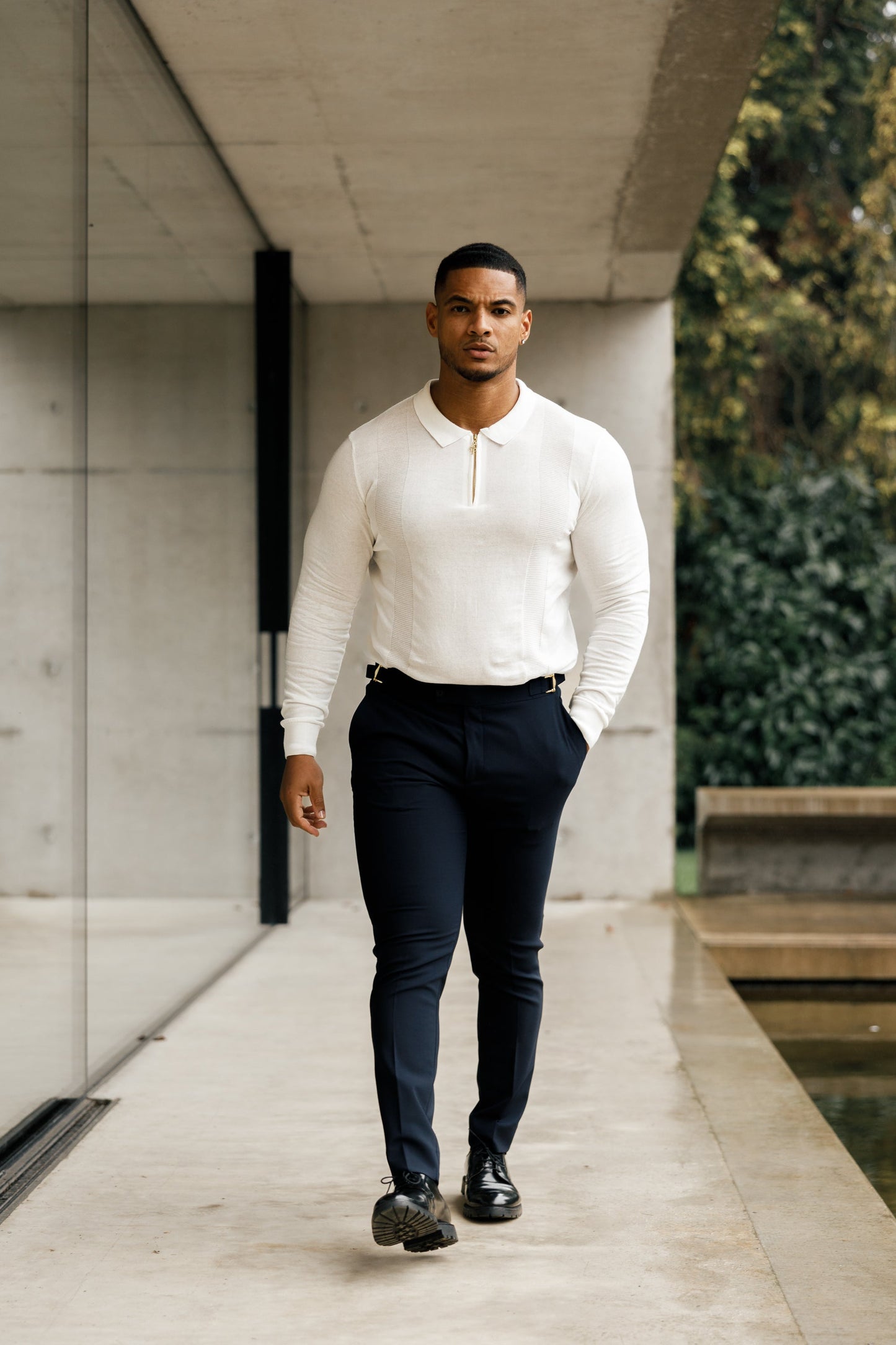 Ultimate Father Sons White and Gold Long Sleeve Zip Polo - FSN125