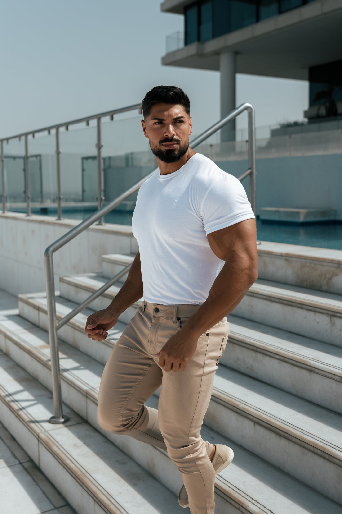 Elevate Your Wardrobe with Father Sons Slim Fit Stretch Beige Sateen Trousers - FSH407