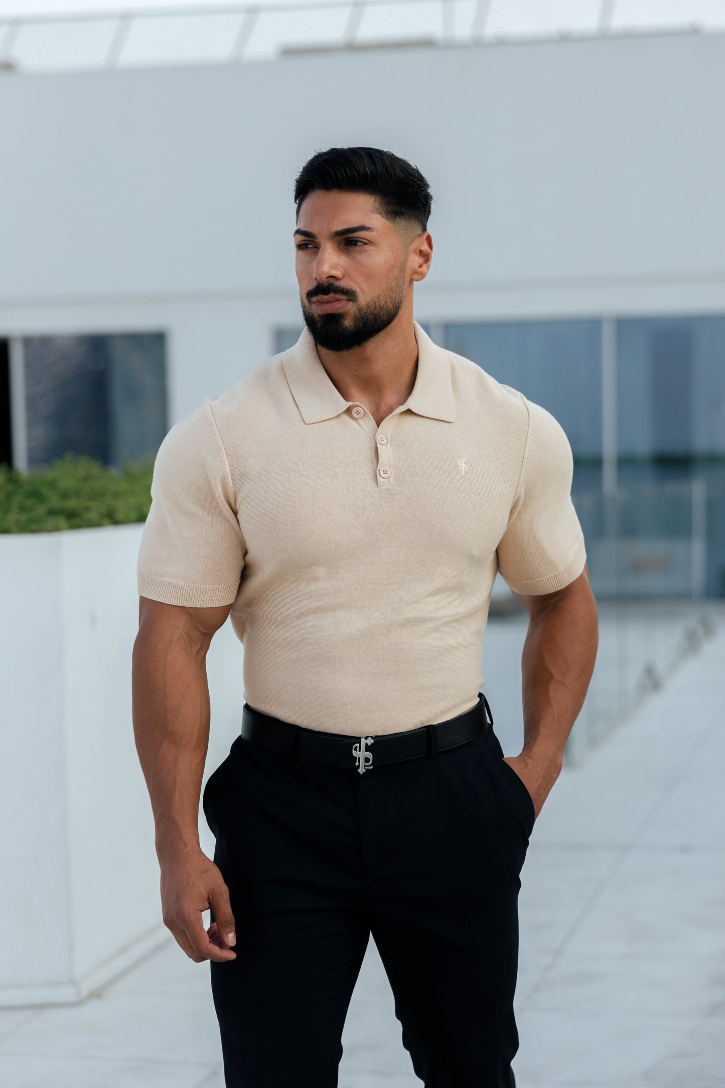 Elevate Your Wardrobe with the Father Sons Classic Beige Knitted Polo - Short Sleeve Style - FSN111