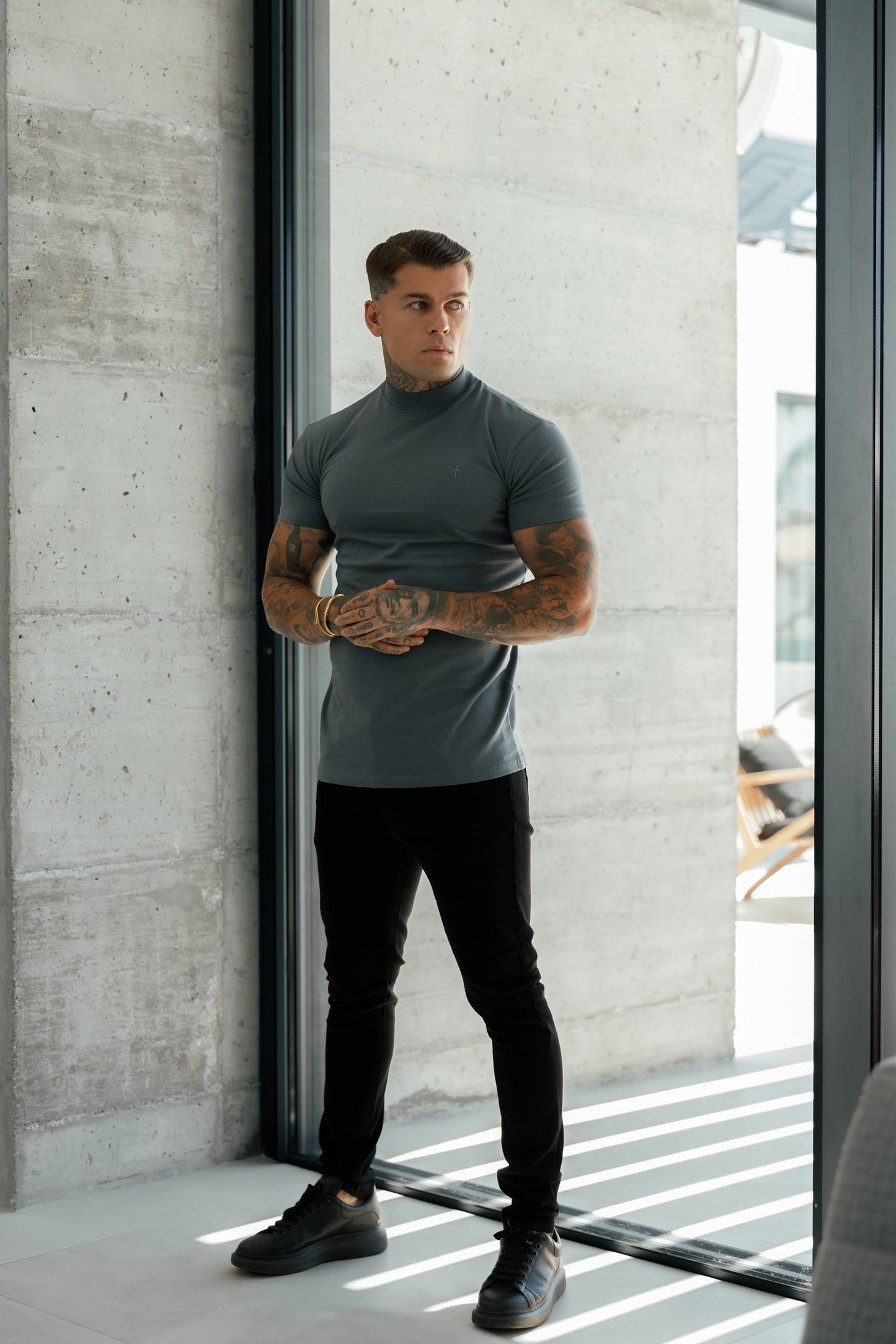 Elegantly Tailored Slim Fit Stretch Black Sateen Trousers for Men - FSH405 by Father Sons