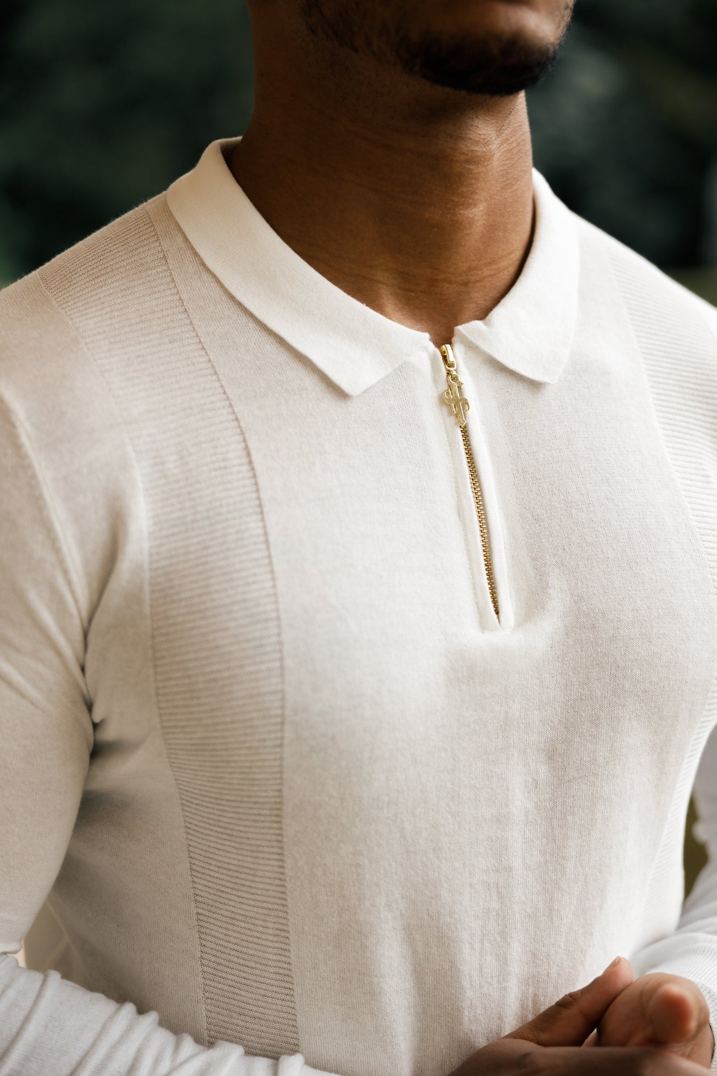 Ultimate Father Sons White and Gold Long Sleeve Zip Polo - FSN125