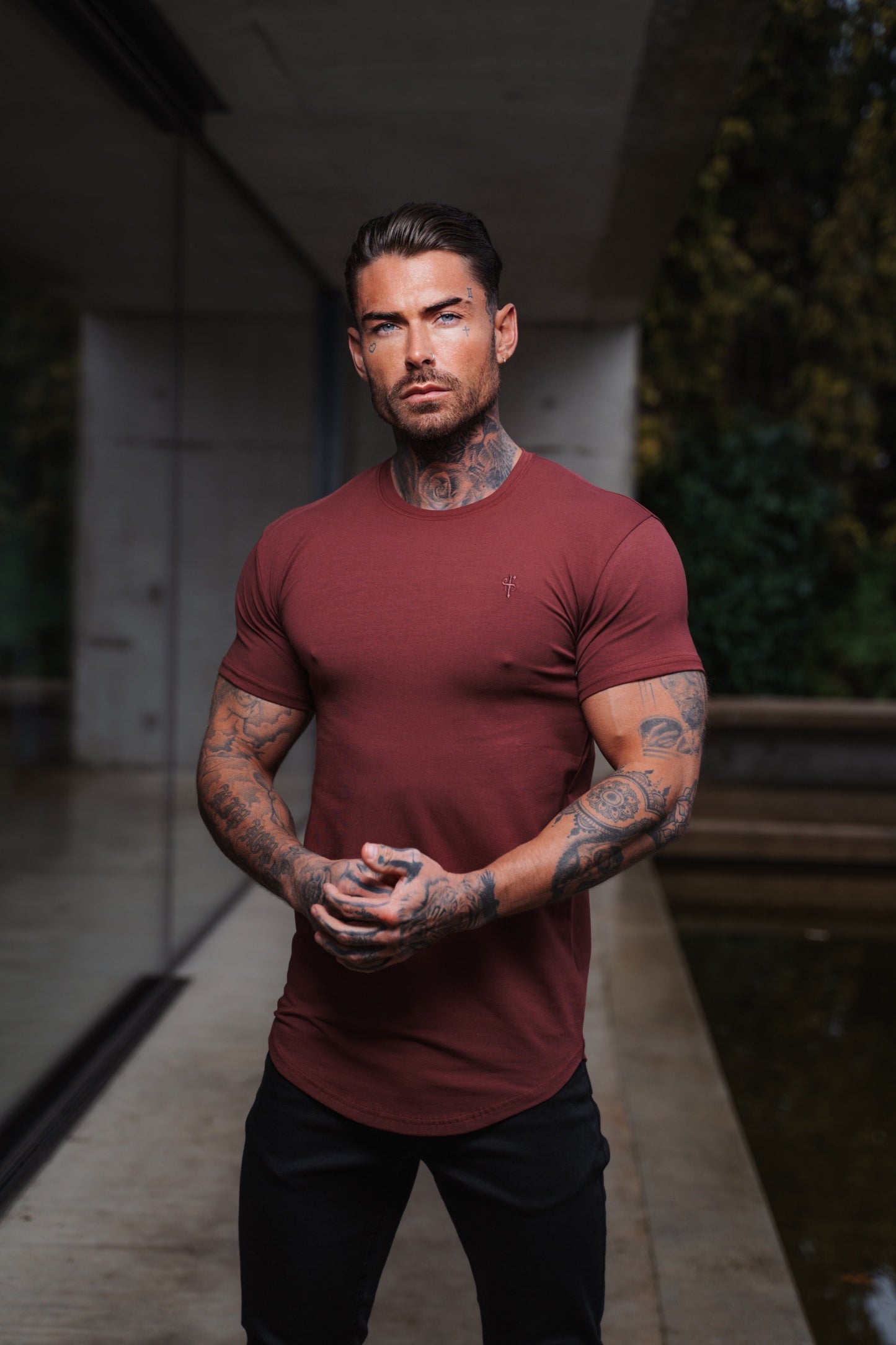 Timeless Burgundy Curved Hem Crew Neck T-Shirt for Dads - FSH926 by Father Sons