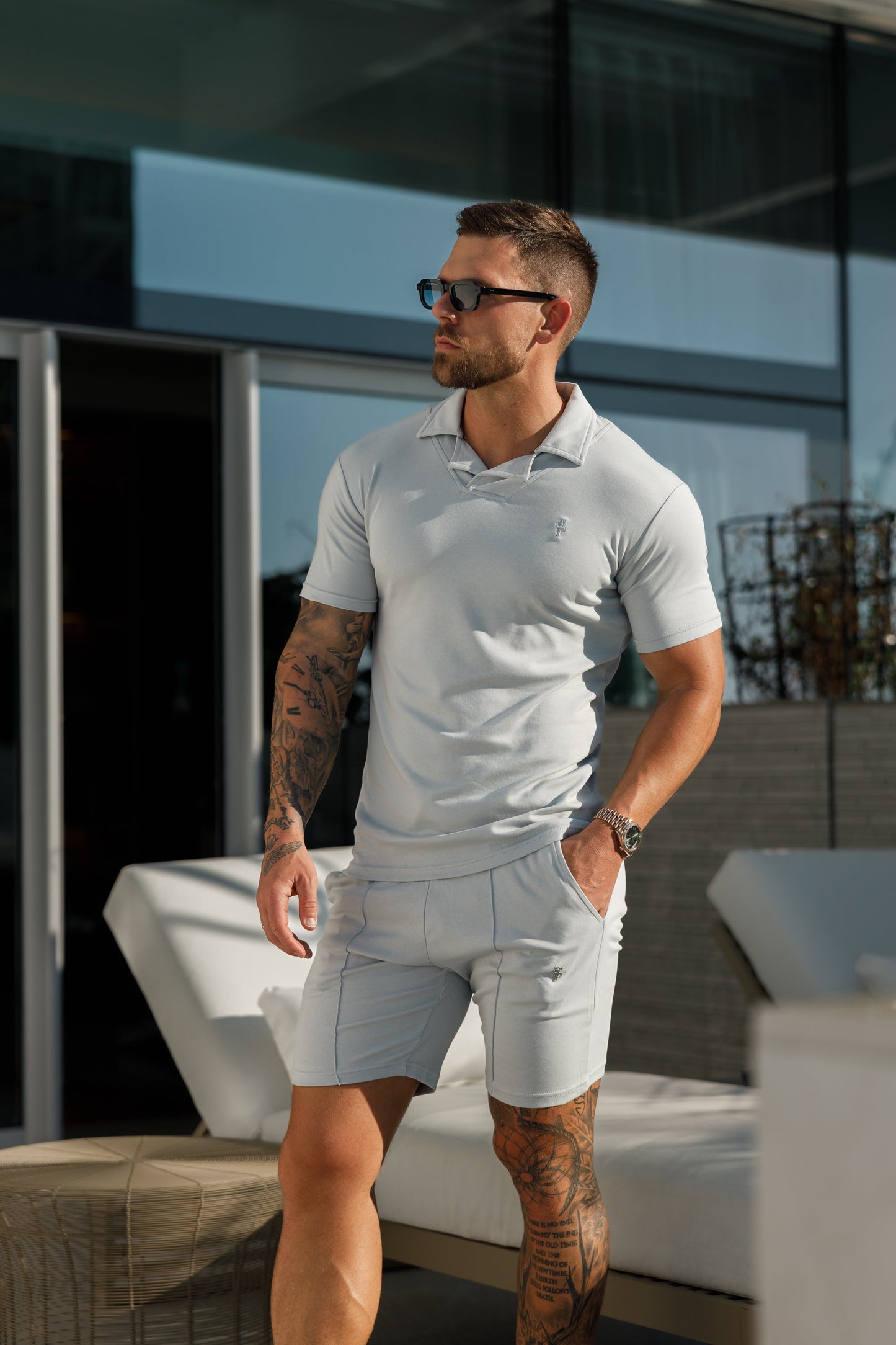 Elegant Light Grey Polo Shirt with Revere Collar by Father Sons - FSH1063