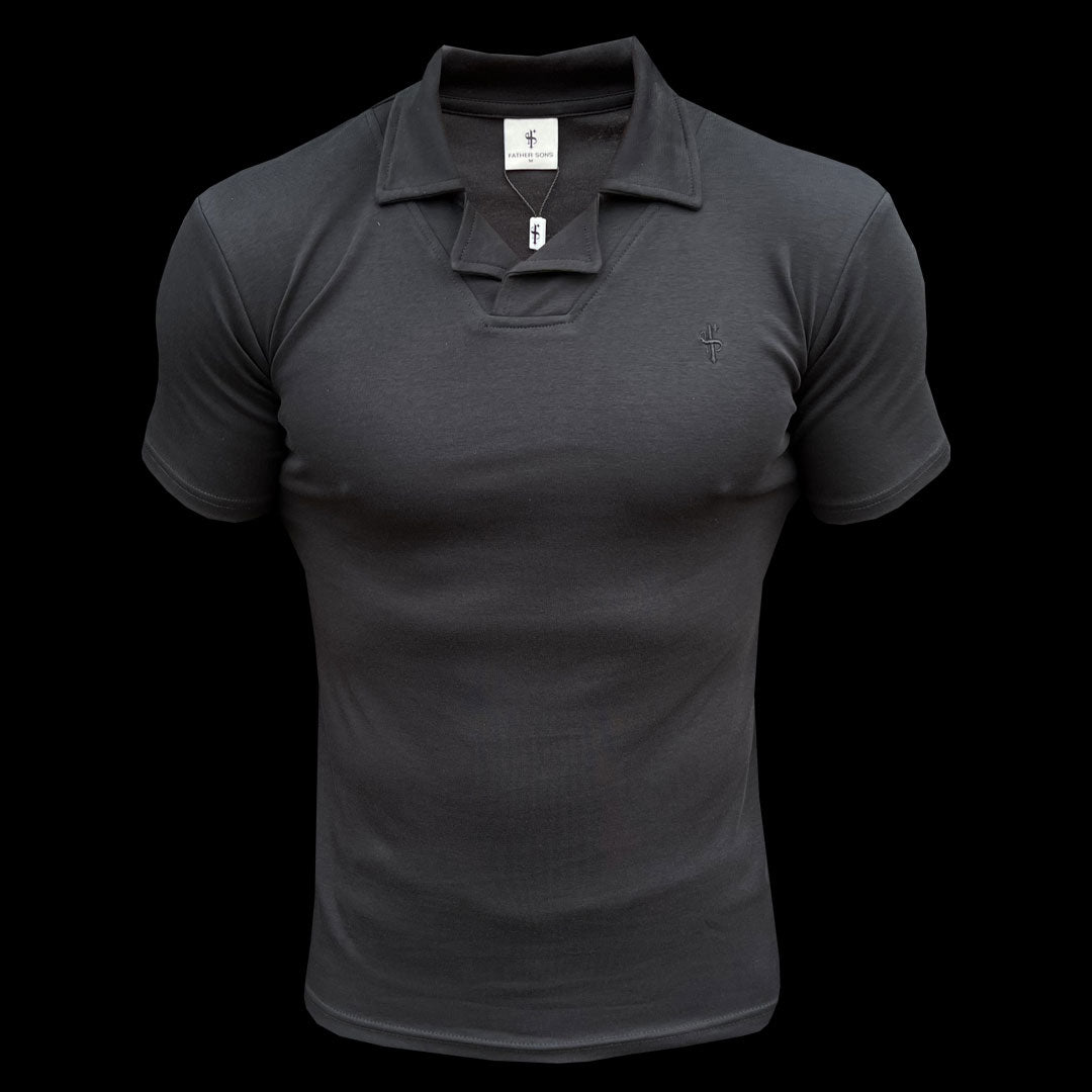 Timeless Classic Black Polo Shirt with Elegant Revere Collar - FSH1060 by Father Sons