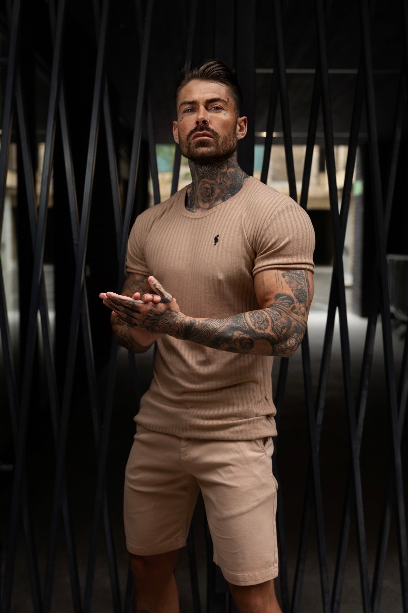 Elevate Your Wardrobe with Father Sons Classic Black Ribbed Knit Super Slim Short Sleeve Crew Tee - FSH1090