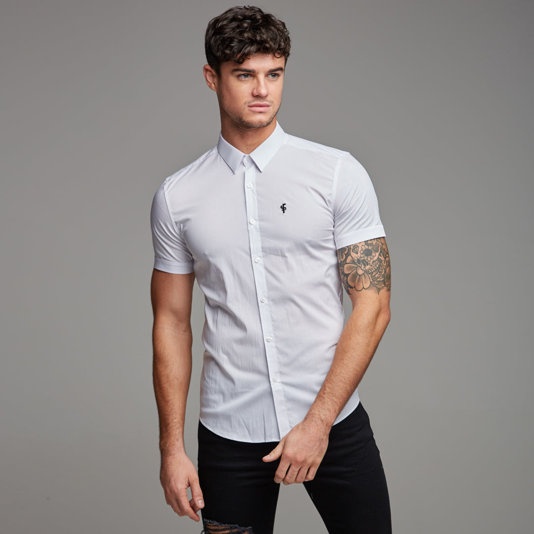 Father Sons Ultra-Slim Stretch Classic White Short Sleeve Shirt - FS126
