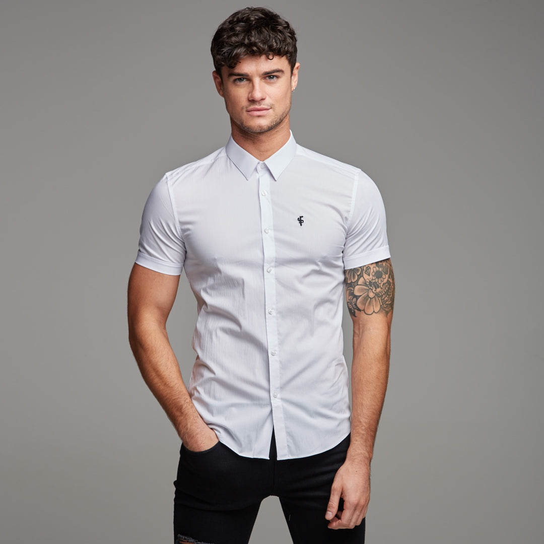Father Sons Ultra-Slim Stretch Classic White Short Sleeve Shirt - FS126
