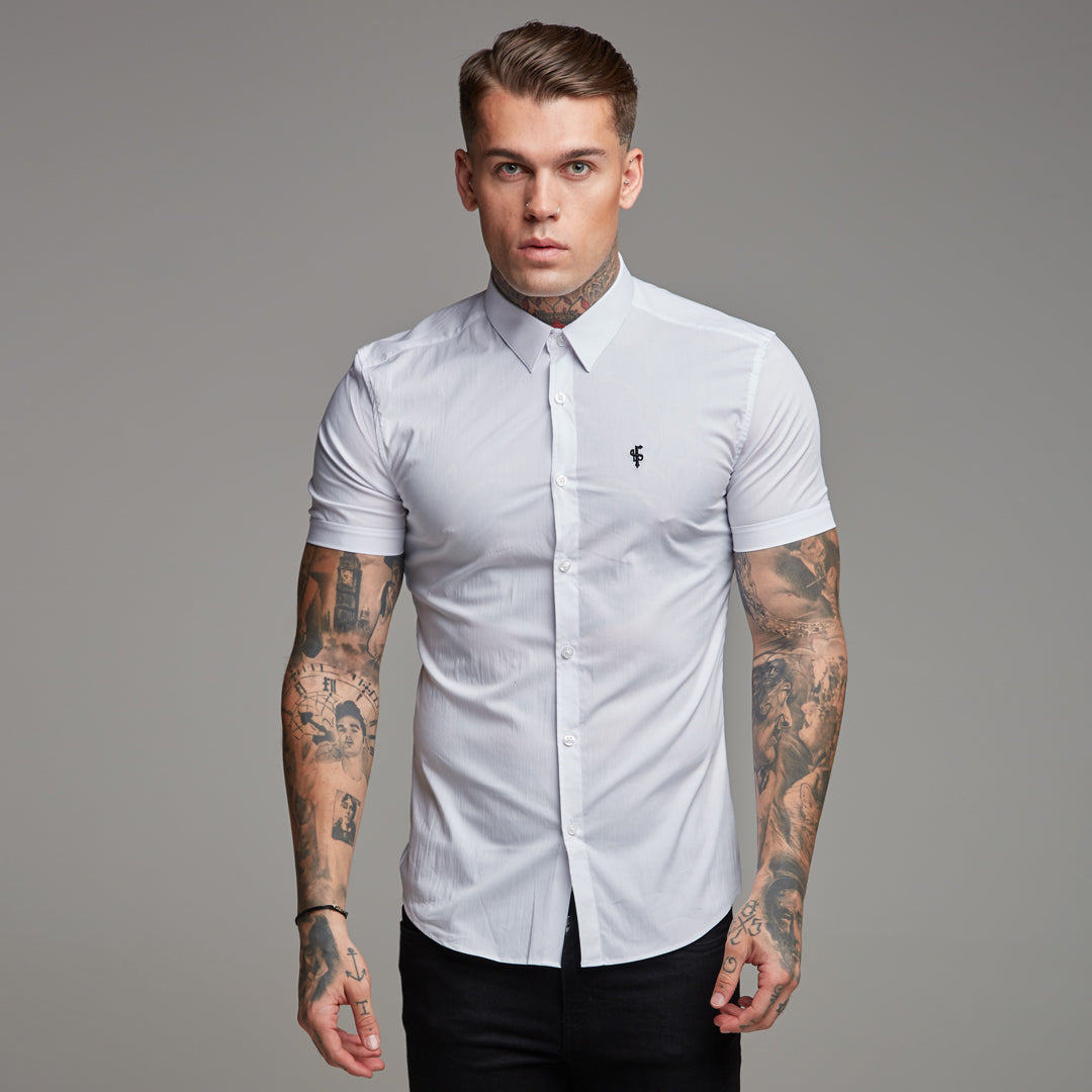 Father Sons Ultra-Slim Stretch Classic White Short Sleeve Shirt - FS126