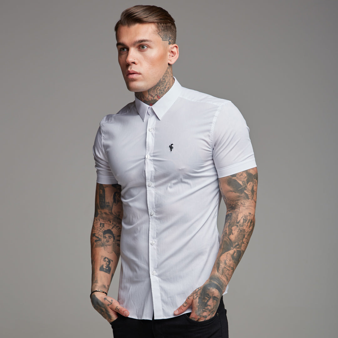 Father Sons Ultra-Slim Stretch Classic White Short Sleeve Shirt - FS126