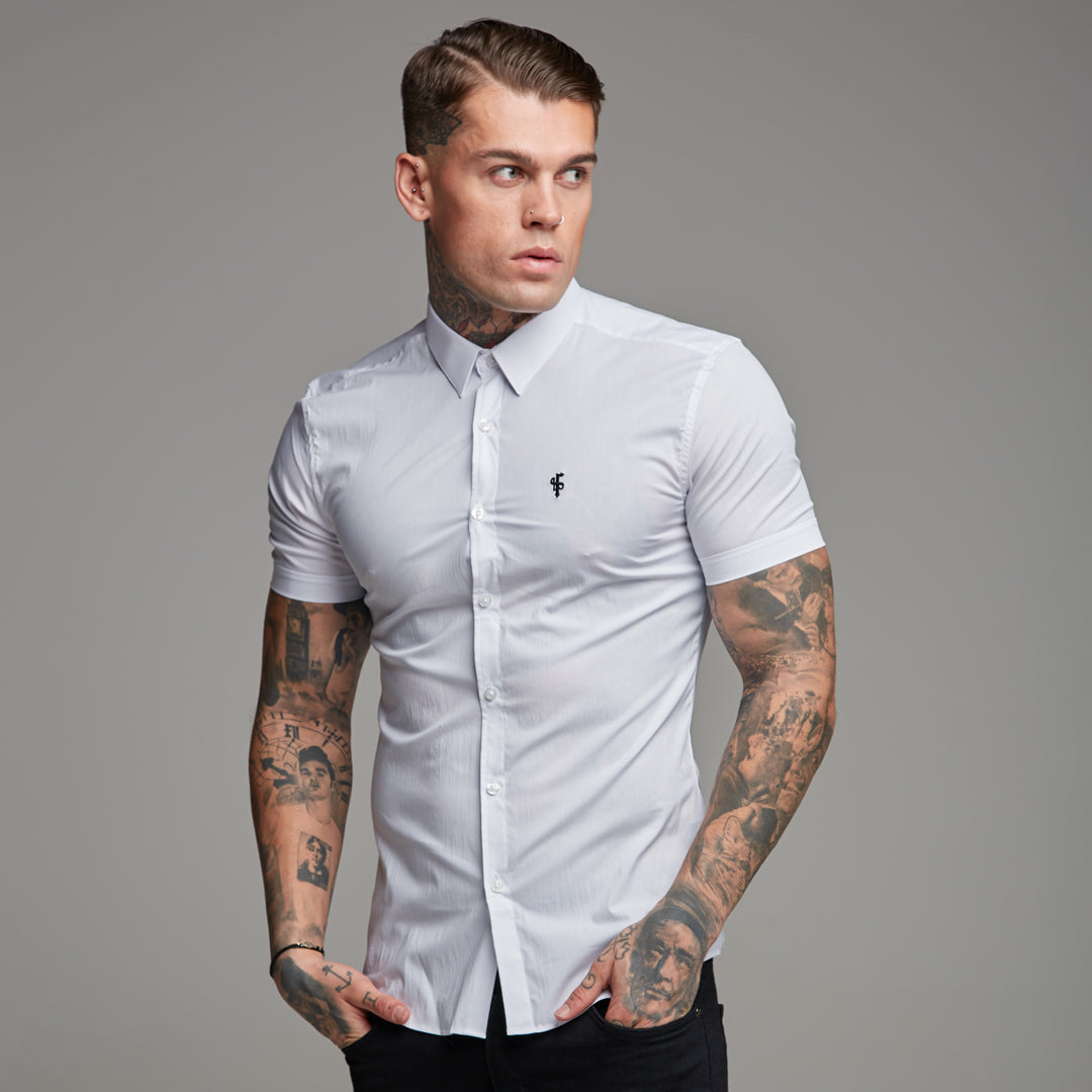 Father Sons Ultra-Slim Stretch Classic White Short Sleeve Shirt - FS126