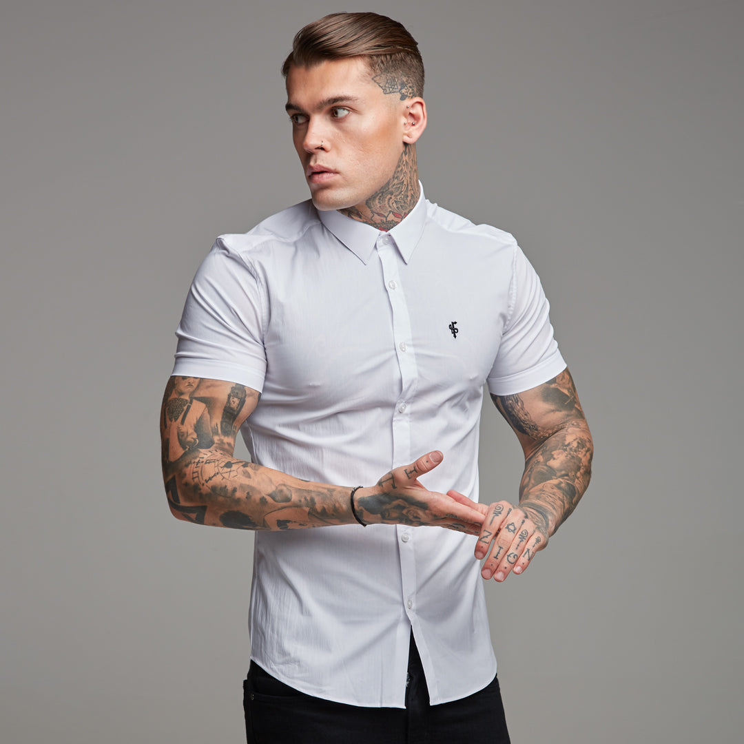 Father Sons Ultra-Slim Stretch Classic White Short Sleeve Shirt - FS126