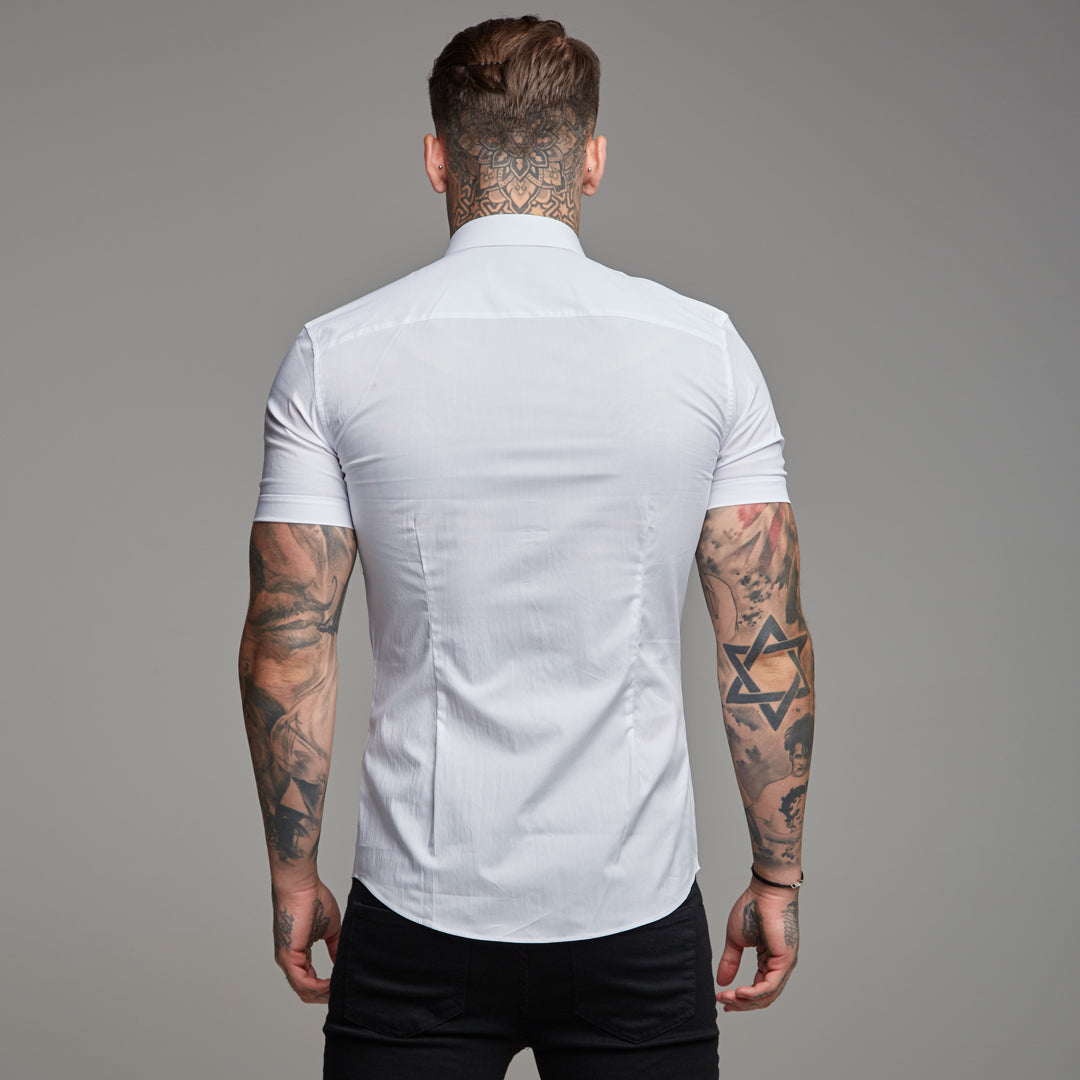 Father Sons Ultra-Slim Stretch Classic White Short Sleeve Shirt - FS126