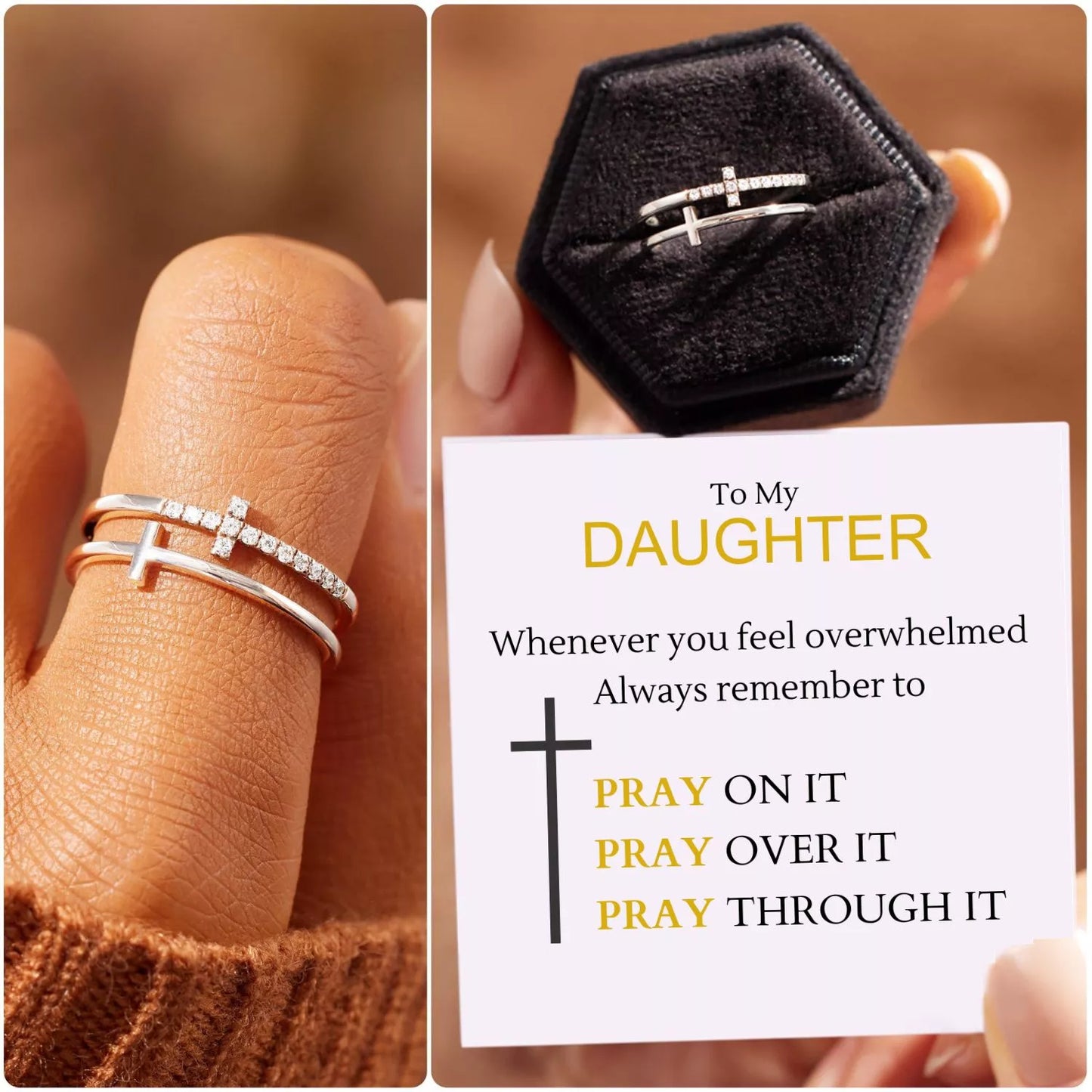 Anillo de doble cruz para hija: ora por ello