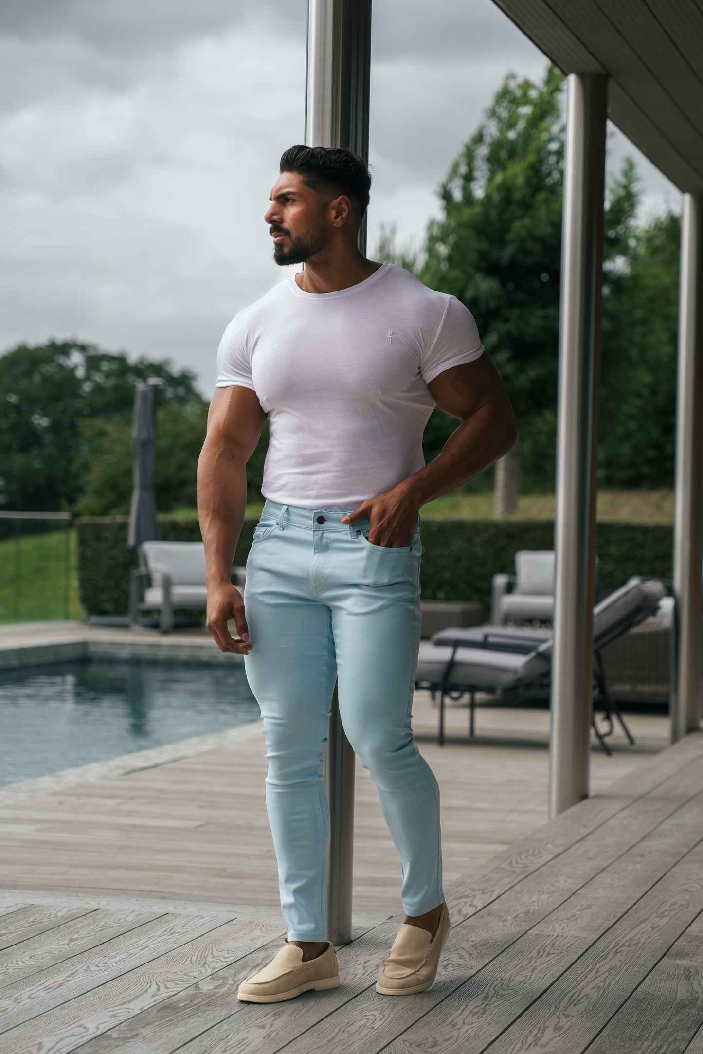 Elevate Your Style with FS Slim Stretch Pale Blue Sateen Trousers - FSH1147