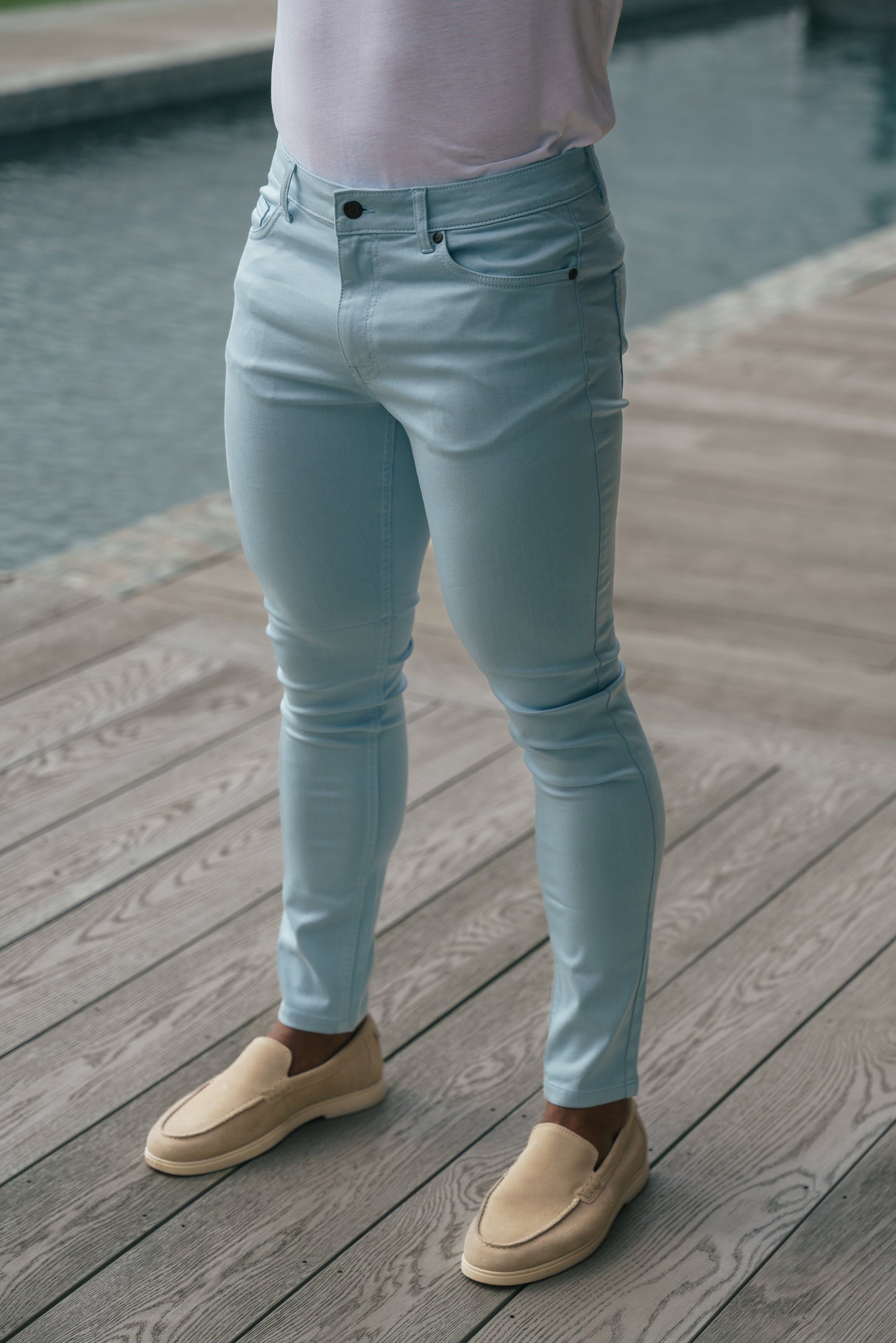 Elevate Your Style with FS Slim Stretch Pale Blue Sateen Trousers - FSH1147