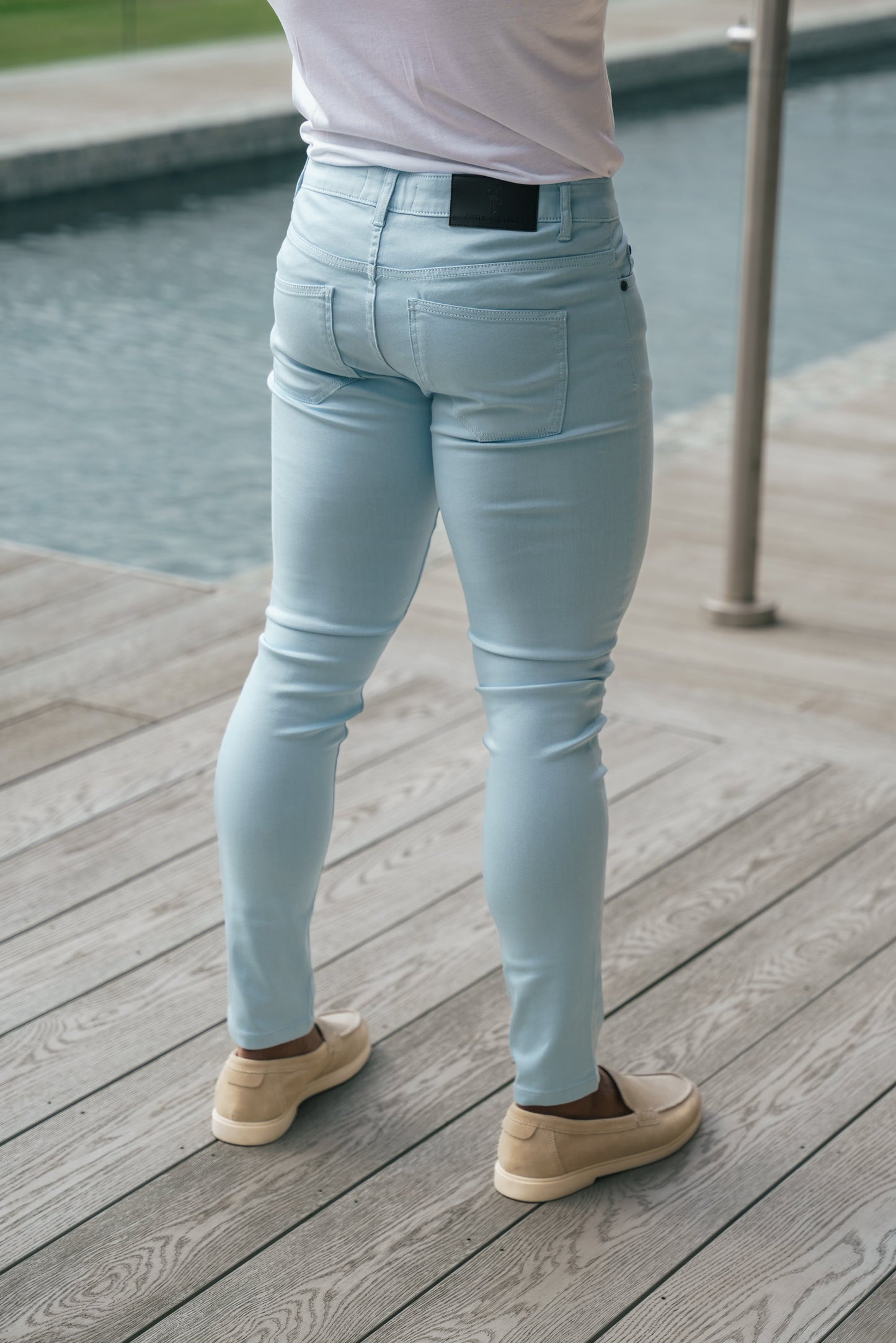 Elevate Your Style with FS Slim Stretch Pale Blue Sateen Trousers - FSH1147