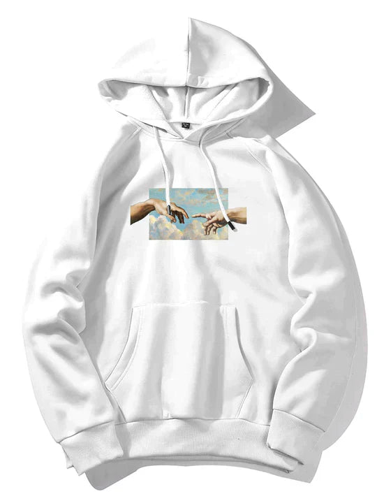 Creation Of Adam Print Hoodie