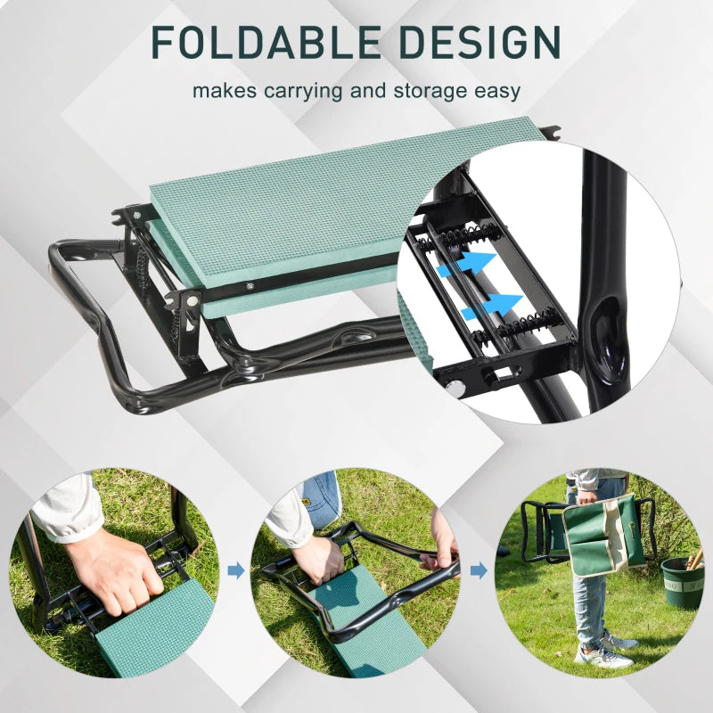 Folding Garden Bench With Tool Pouch