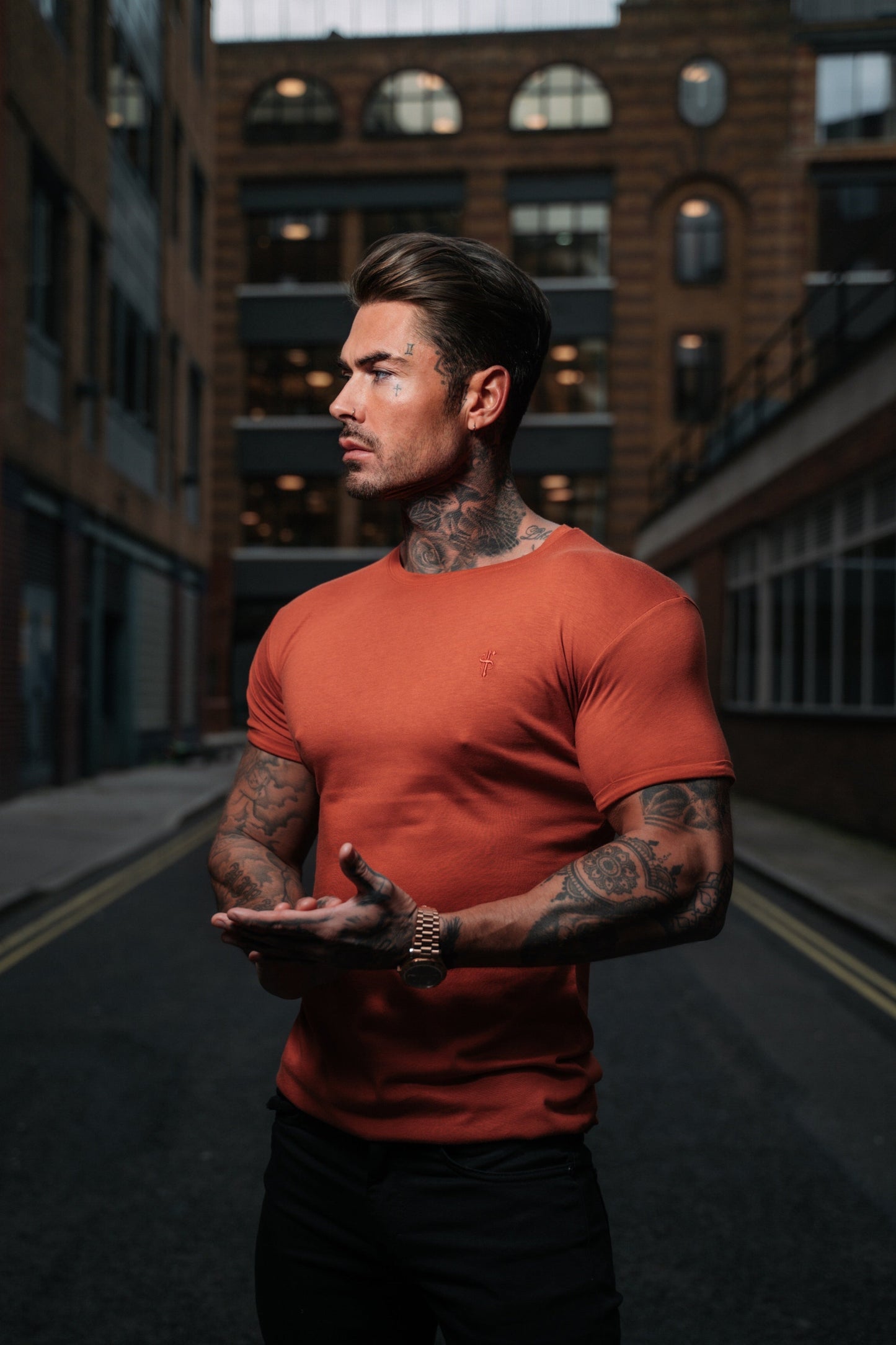 Father Sons Rust Bamboo Crew with Elegant Tonal Embroidery - FSH921