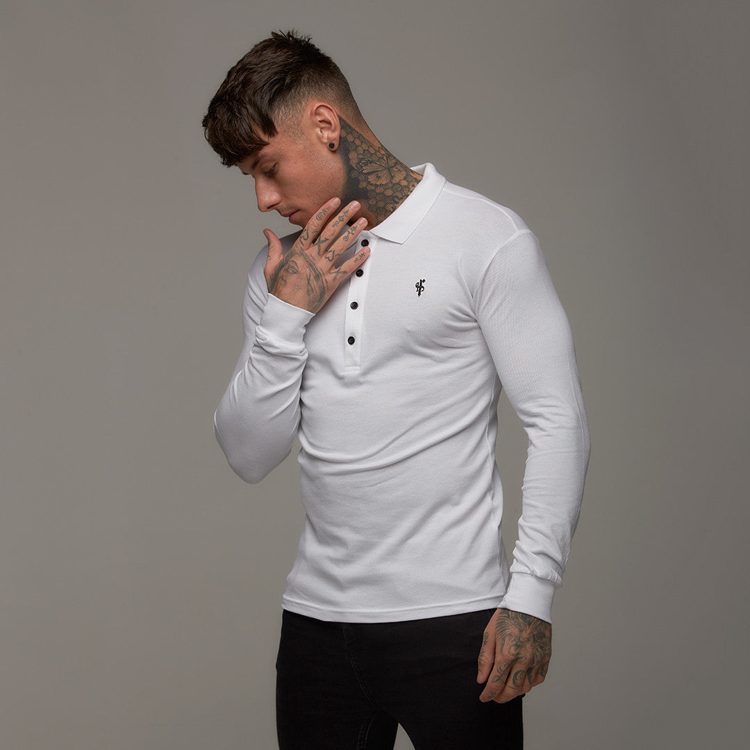 Elevate Your Wardrobe with the Father Sons Elegant Long Sleeve White Polo - FSH039