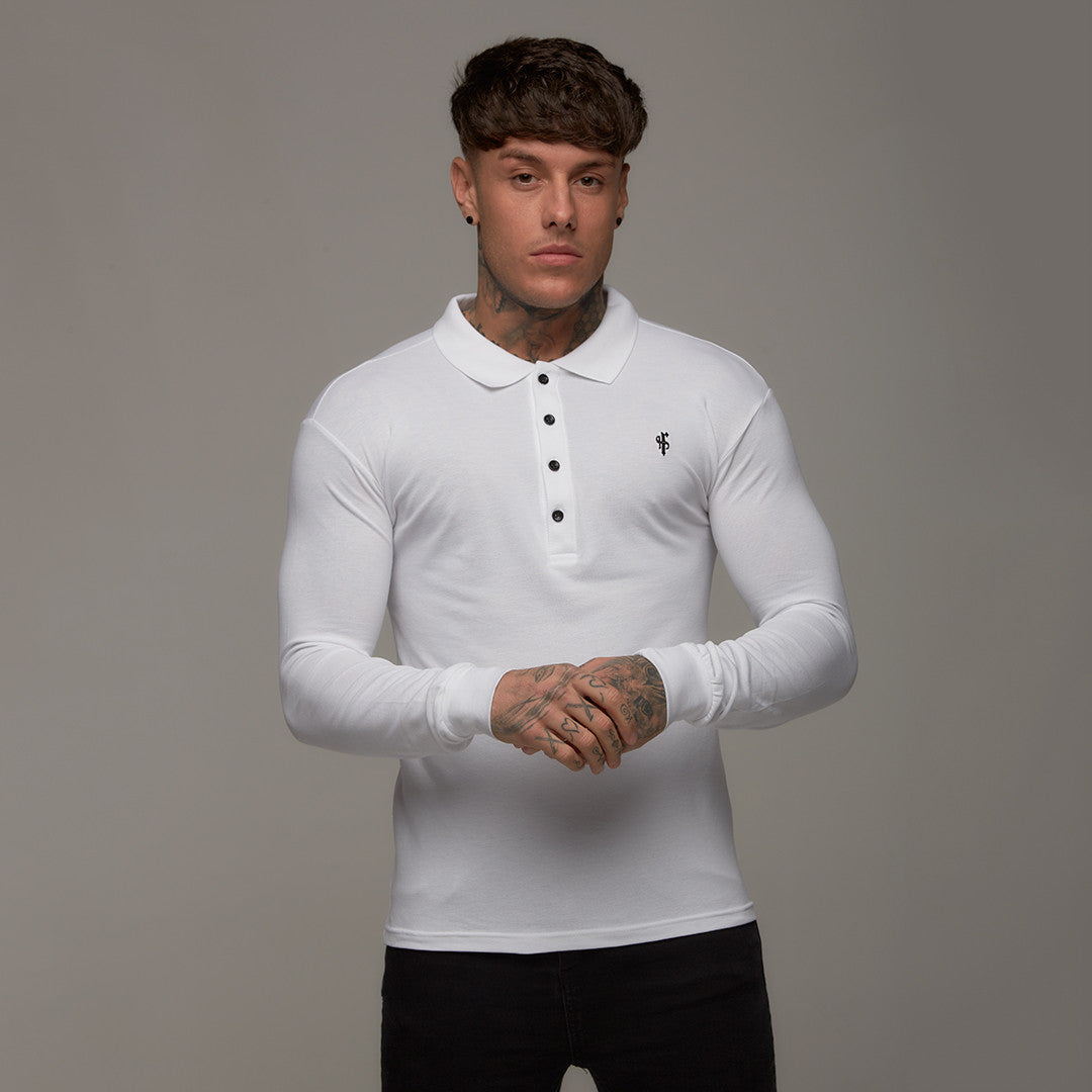Elevate Your Wardrobe with the Father Sons Elegant Long Sleeve White Polo - FSH039