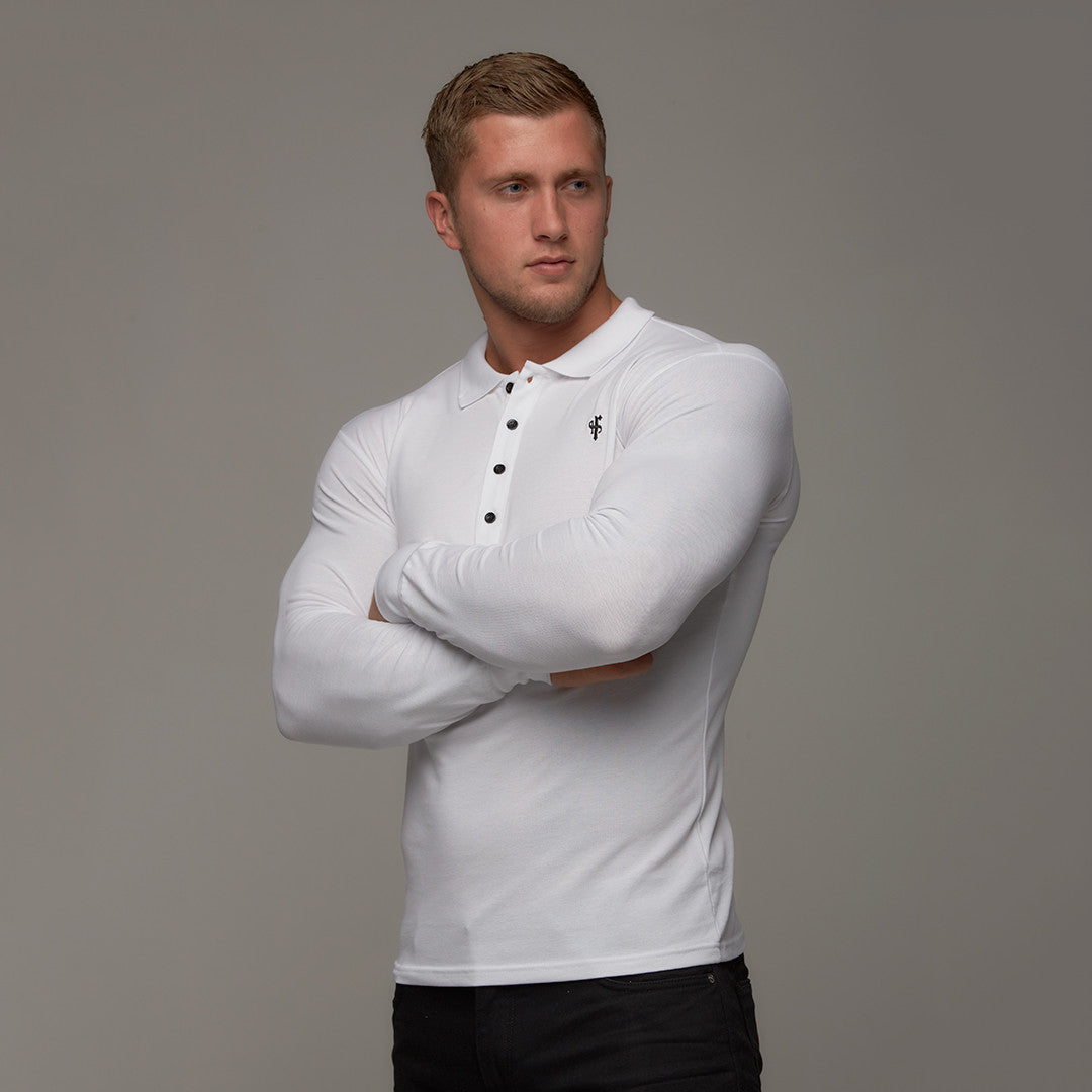 Elevate Your Wardrobe with the Father Sons Elegant Long Sleeve White Polo - FSH039