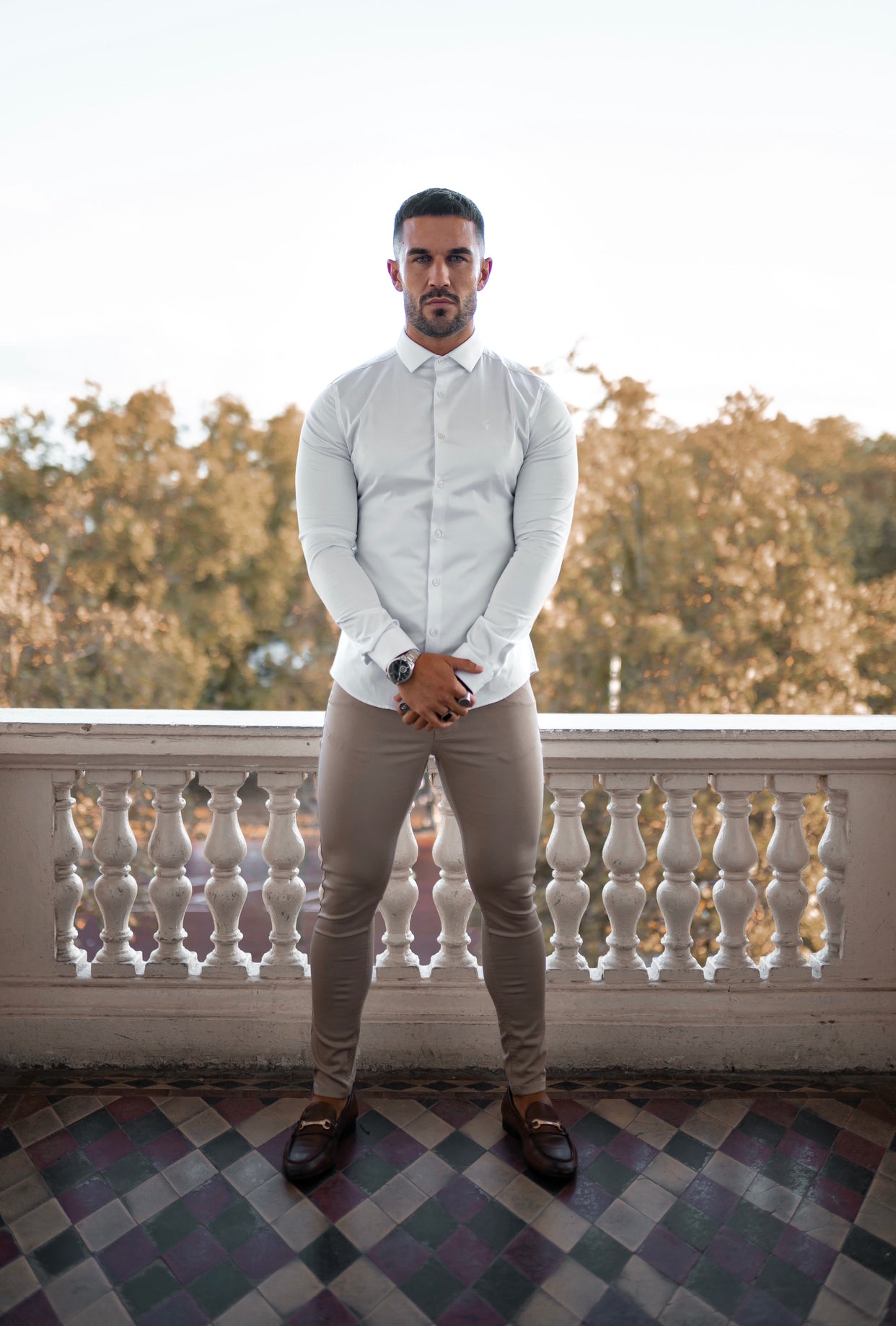Elevate Your Wardrobe with Father Sons Slim Fit Stretch Beige Sateen Trousers - FSH407