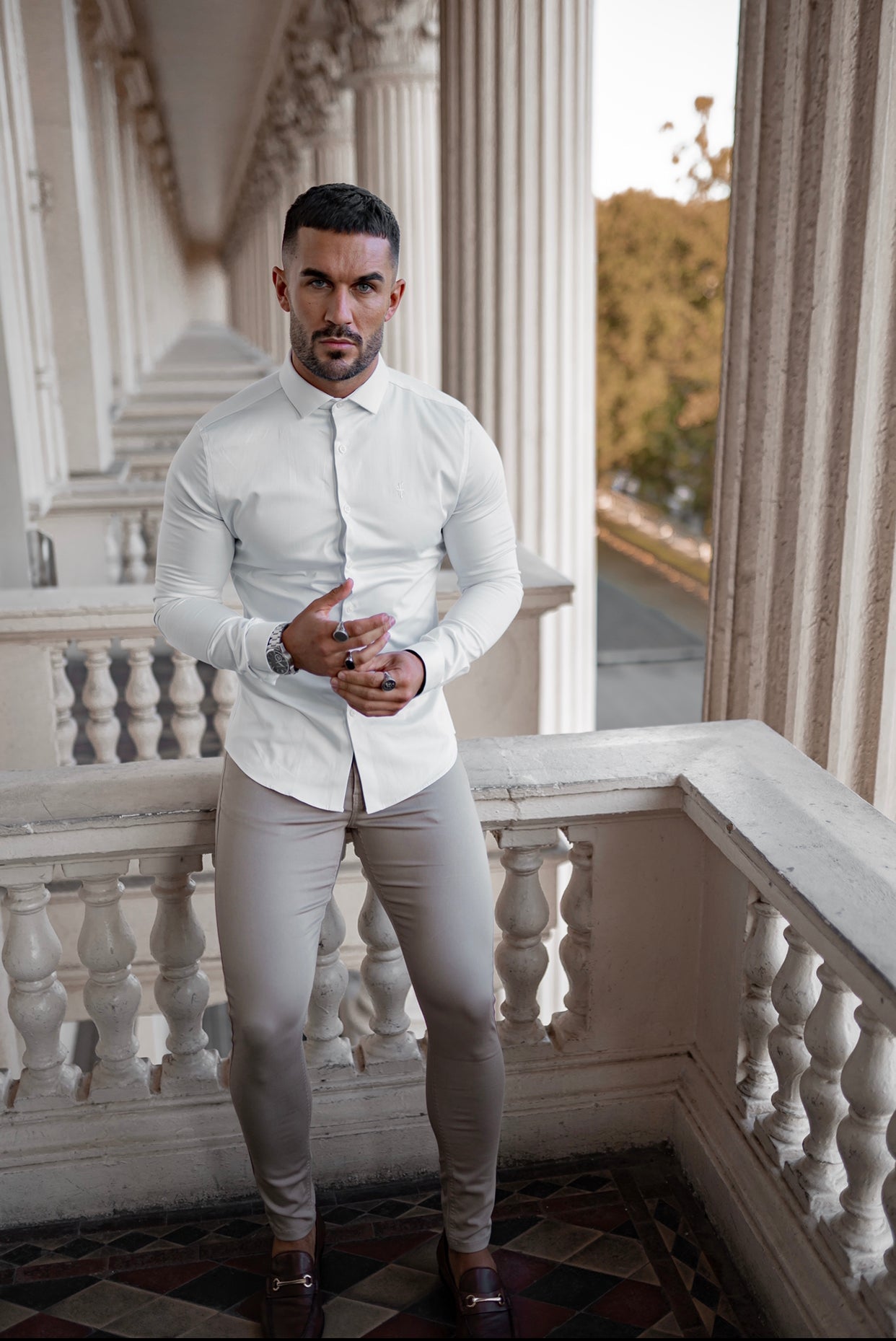 Elevate Your Wardrobe with Father Sons Slim Fit Stretch Beige Sateen Trousers - FSH407