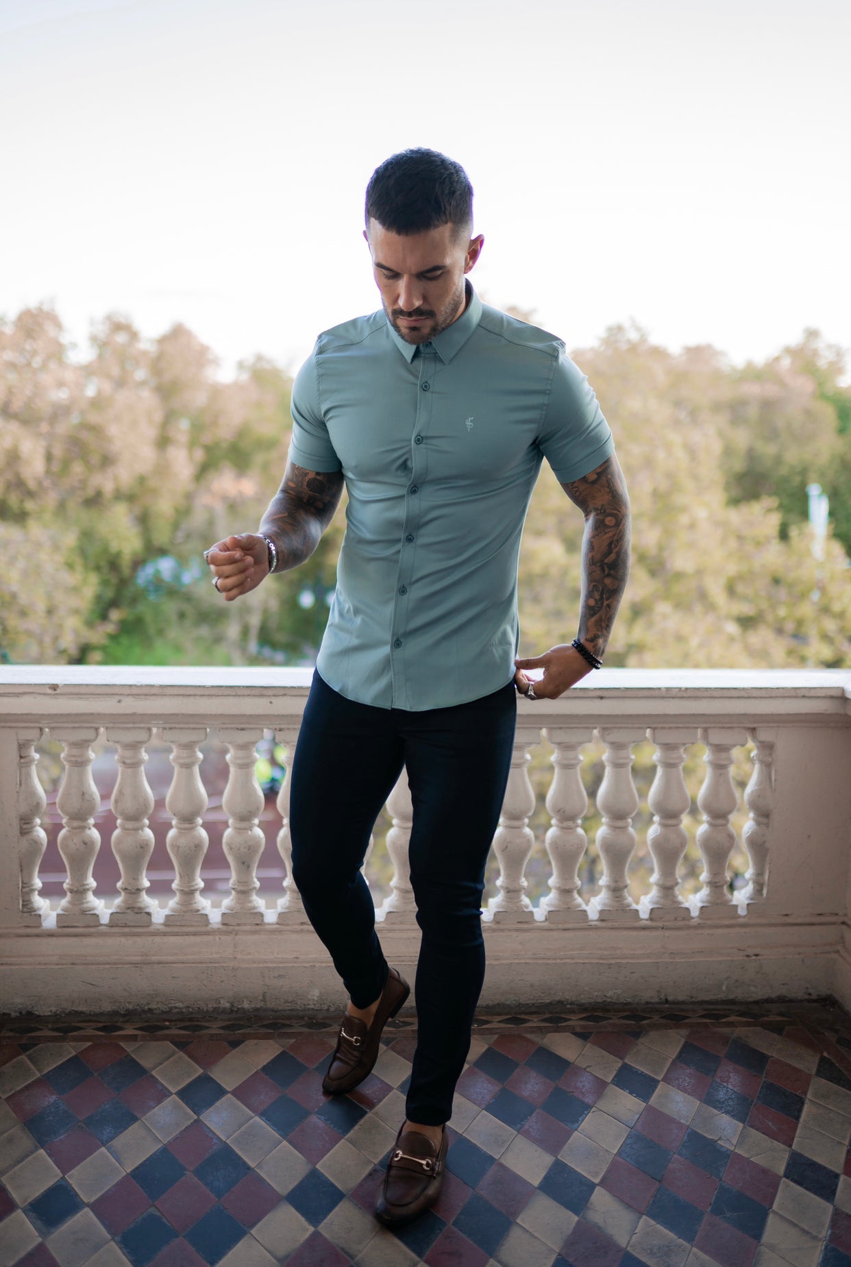 Stylish Slim Fit Navy Sateen Trousers for the Modern Gentleman - Father Sons FSH406