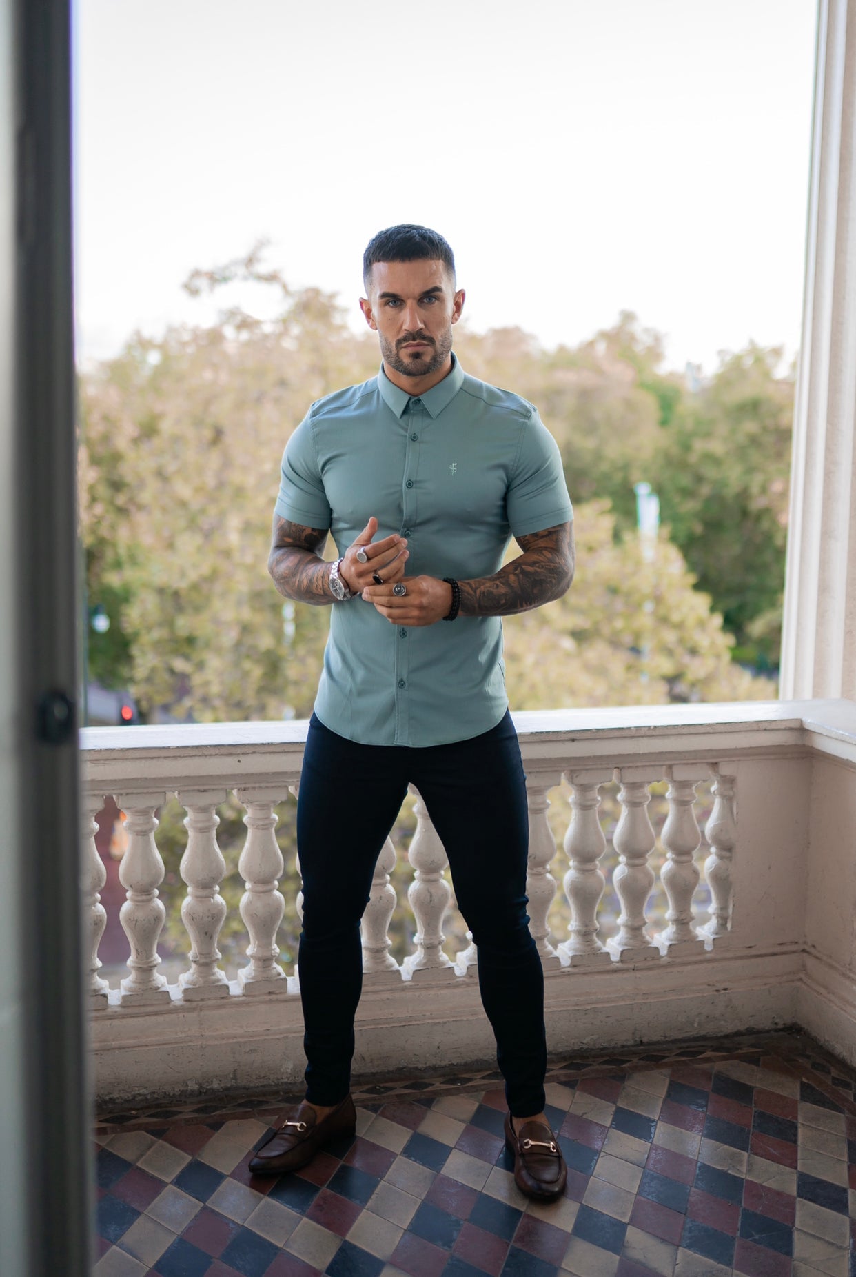 Stylish Slim Fit Navy Sateen Trousers for the Modern Gentleman - Father Sons FSH406