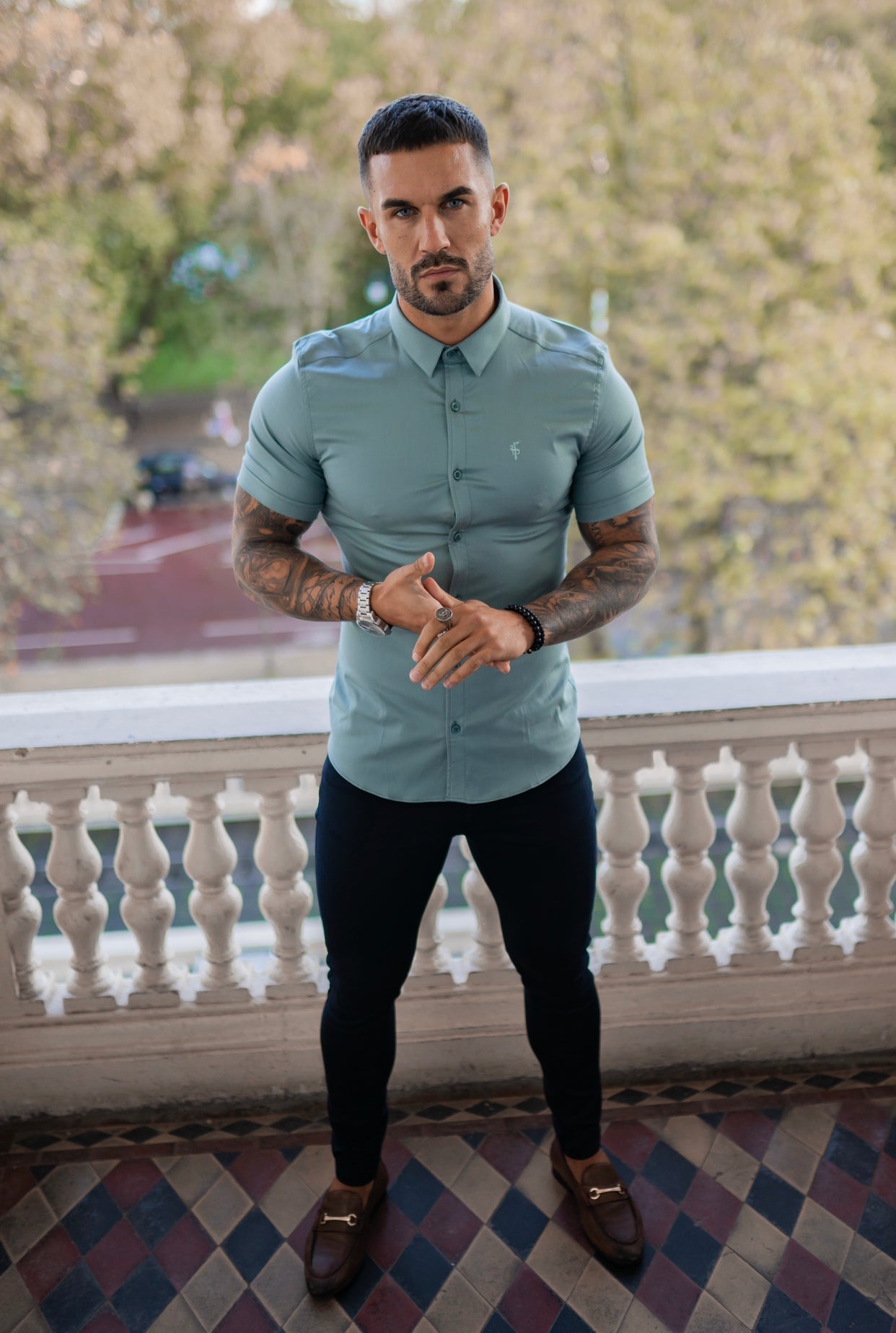 Stylish Slim Fit Navy Sateen Trousers for the Modern Gentleman - Father Sons FSH406