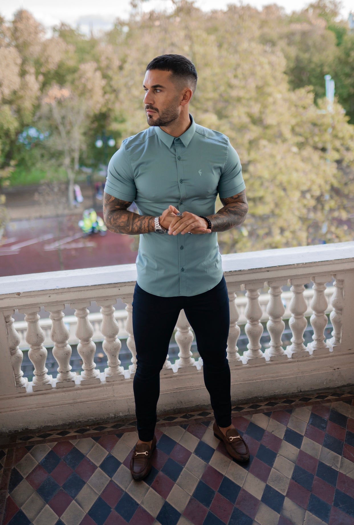 Stylish Slim Fit Navy Sateen Trousers for the Modern Gentleman - Father Sons FSH406