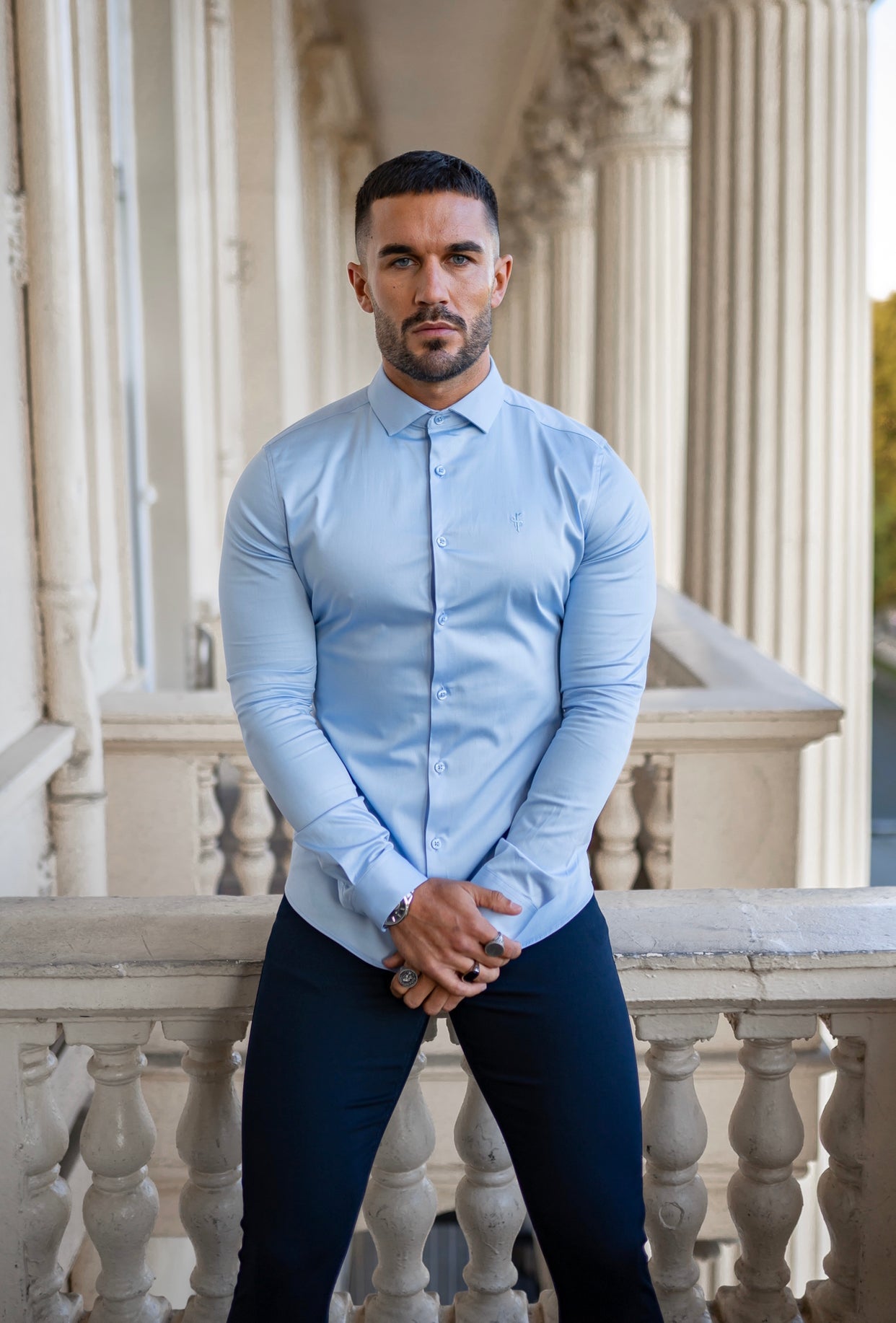 Stylish Slim Fit Navy Sateen Trousers for the Modern Gentleman - Father Sons FSH406
