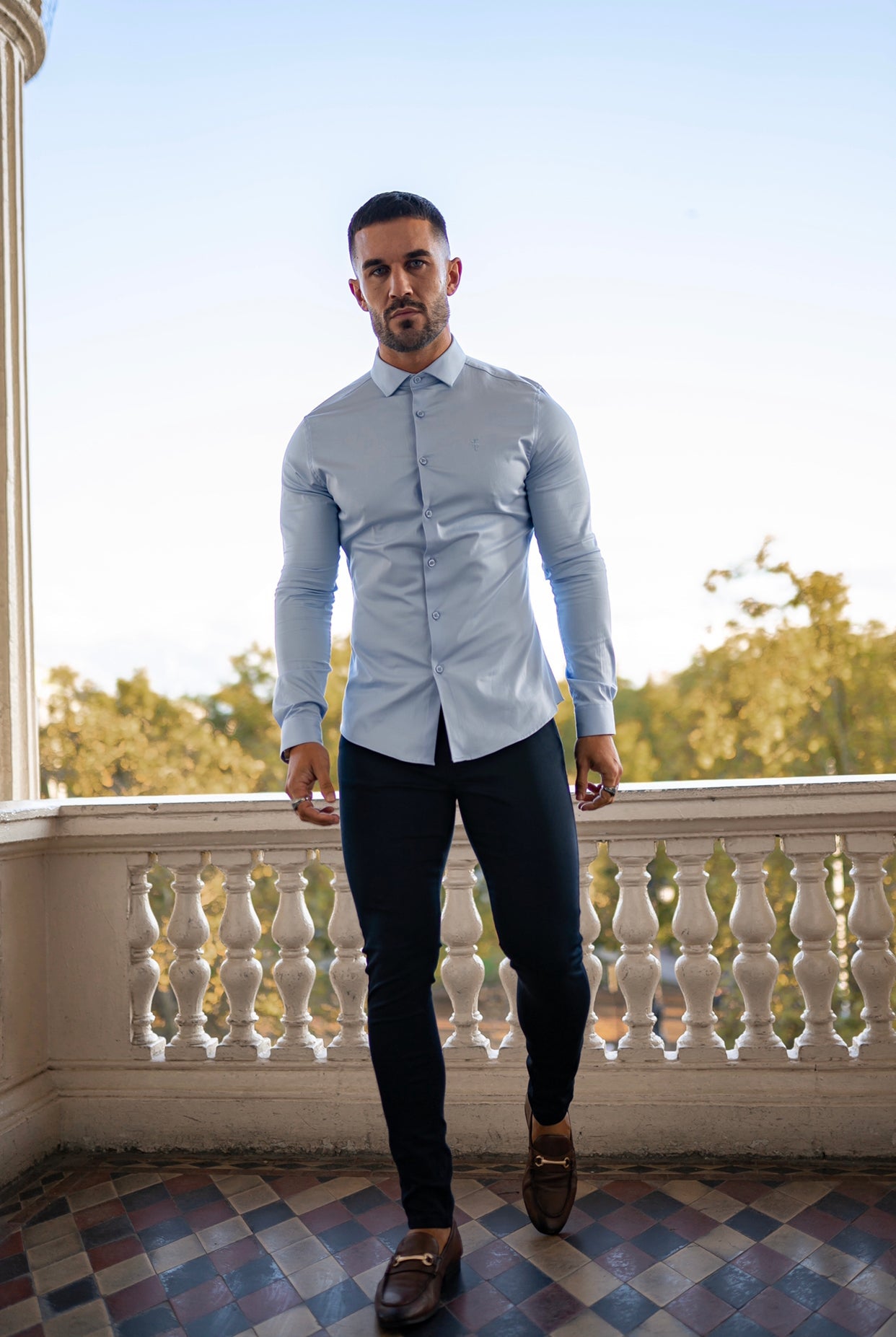 Stylish Slim Fit Navy Sateen Trousers for the Modern Gentleman - Father Sons FSH406