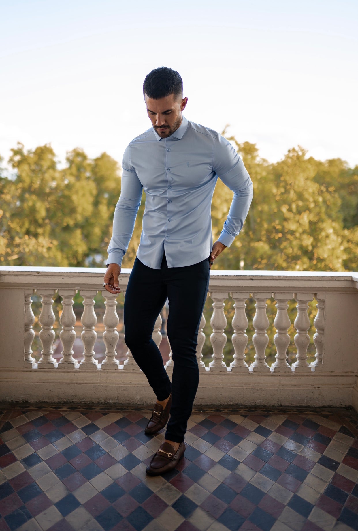 Stylish Slim Fit Navy Sateen Trousers for the Modern Gentleman - Father Sons FSH406