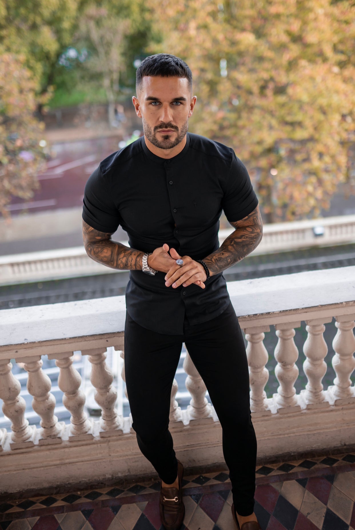 Elegantly Tailored Slim Fit Stretch Black Sateen Trousers for Men - FSH405 by Father Sons