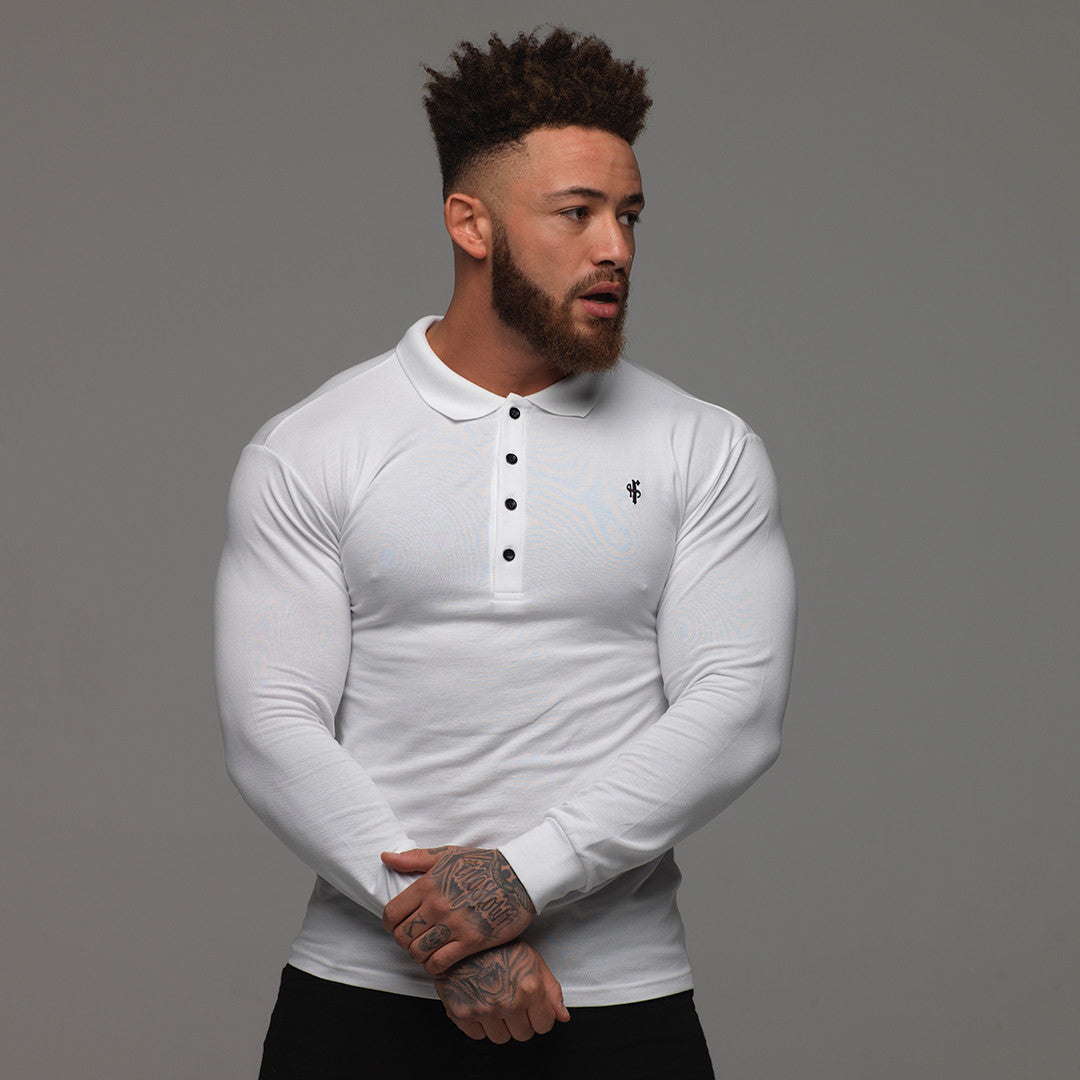 Elevate Your Wardrobe with the Father Sons Elegant Long Sleeve White Polo - FSH039