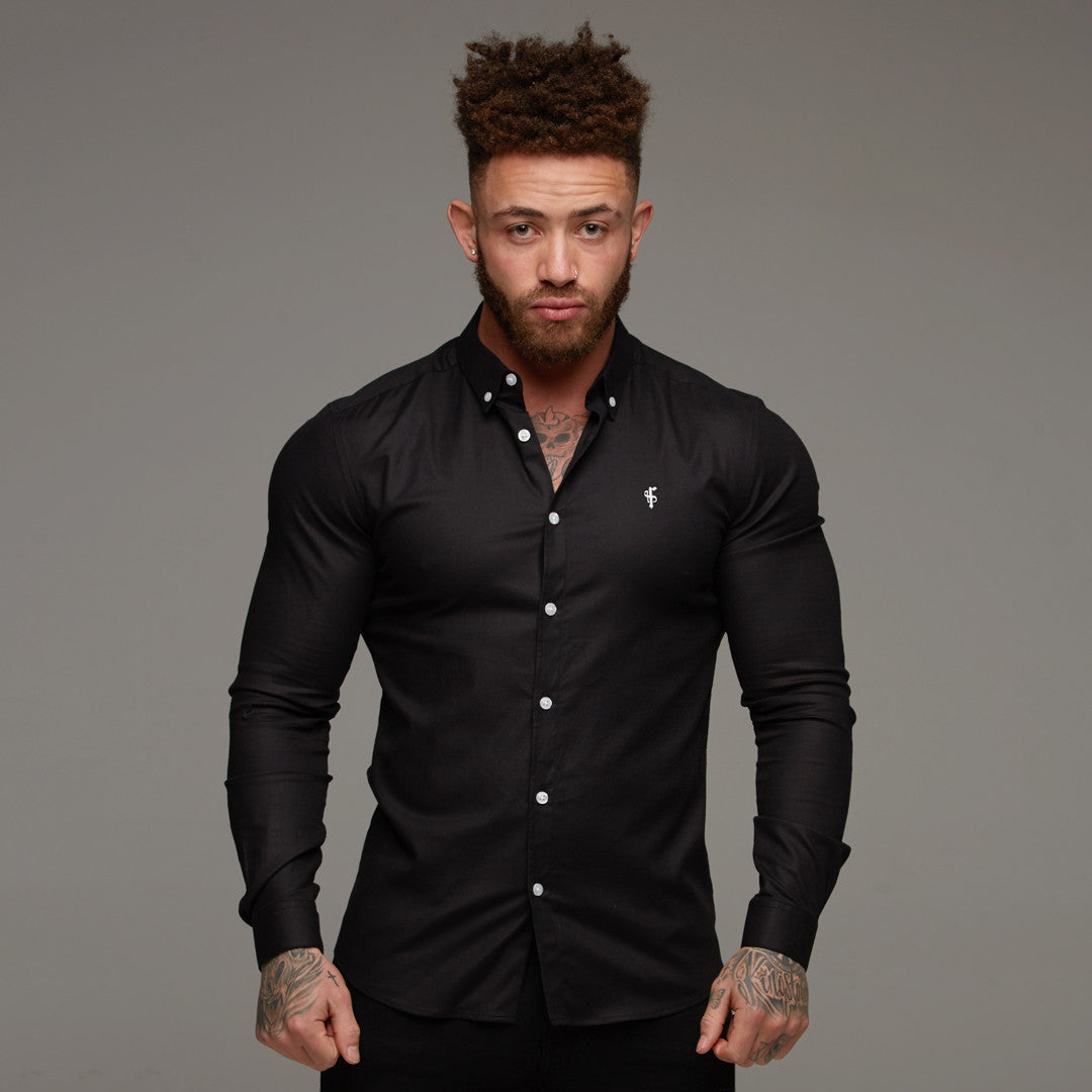 Father Sons Ultra Comfortable Super Slim Fit Classic Black Oxford Shirt - FS302