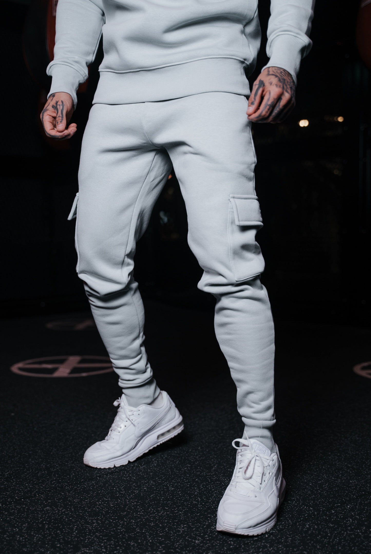 Elevate Your Style: Light Grey Cargo Tracksuit Bottoms with Pockets, Cuffed Hem, and Stylish FS Embroidery - FSH936 by Father Sons
