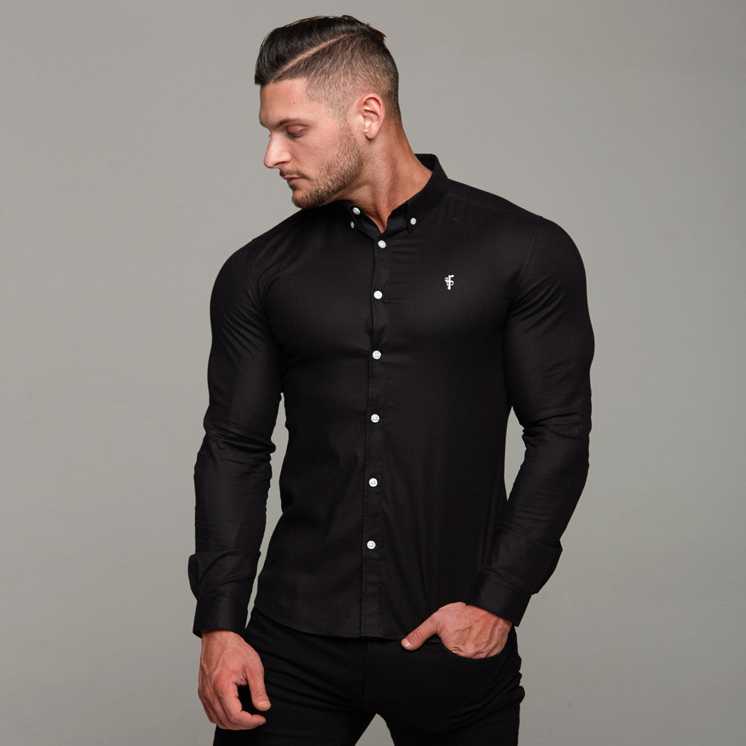 Father Sons Ultra Comfortable Super Slim Fit Classic Black Oxford Shirt - FS302