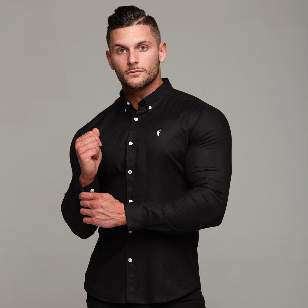 Father Sons Ultra Comfortable Super Slim Fit Classic Black Oxford Shirt - FS302