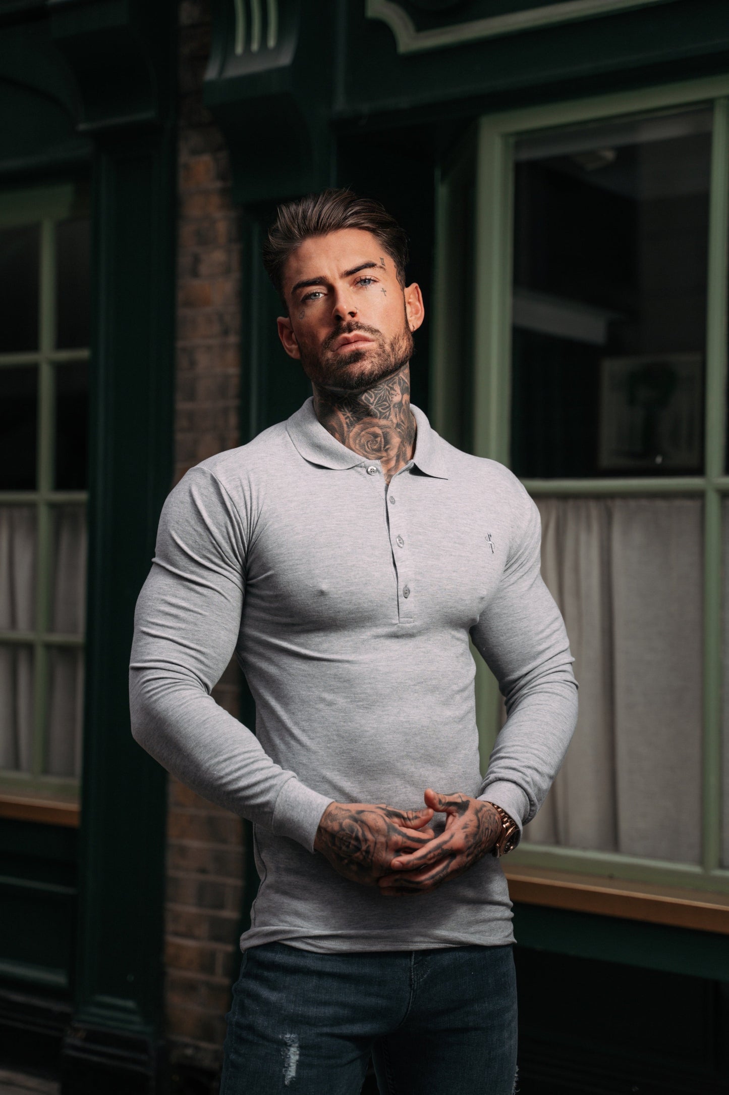 Elevate Your Style with the Father Sons Light Grey Tonal Long Sleeve Polo - FSH859
