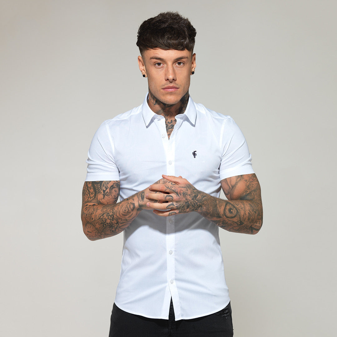 Father Sons Ultra-Slim Stretch Classic White Short Sleeve Shirt - FS126