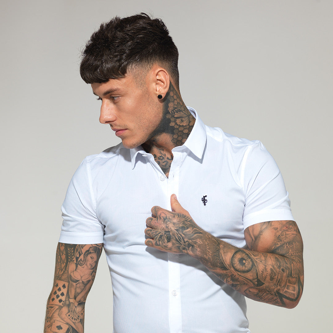 Father Sons Ultra-Slim Stretch Classic White Short Sleeve Shirt - FS126