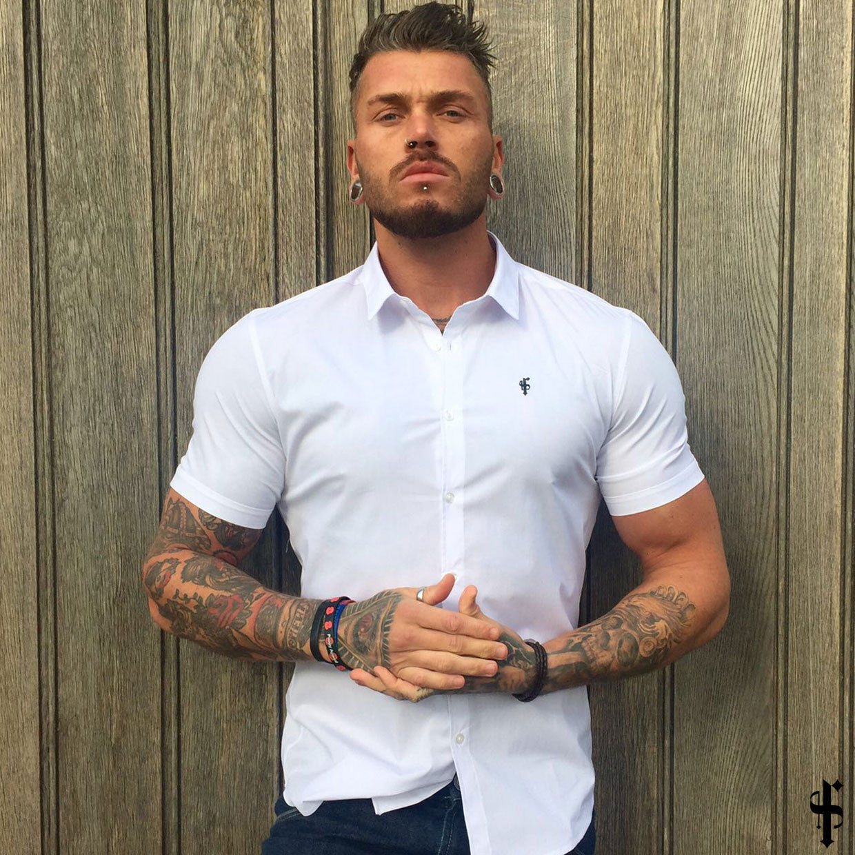 Father Sons Ultra-Slim Stretch Classic White Short Sleeve Shirt - FS126