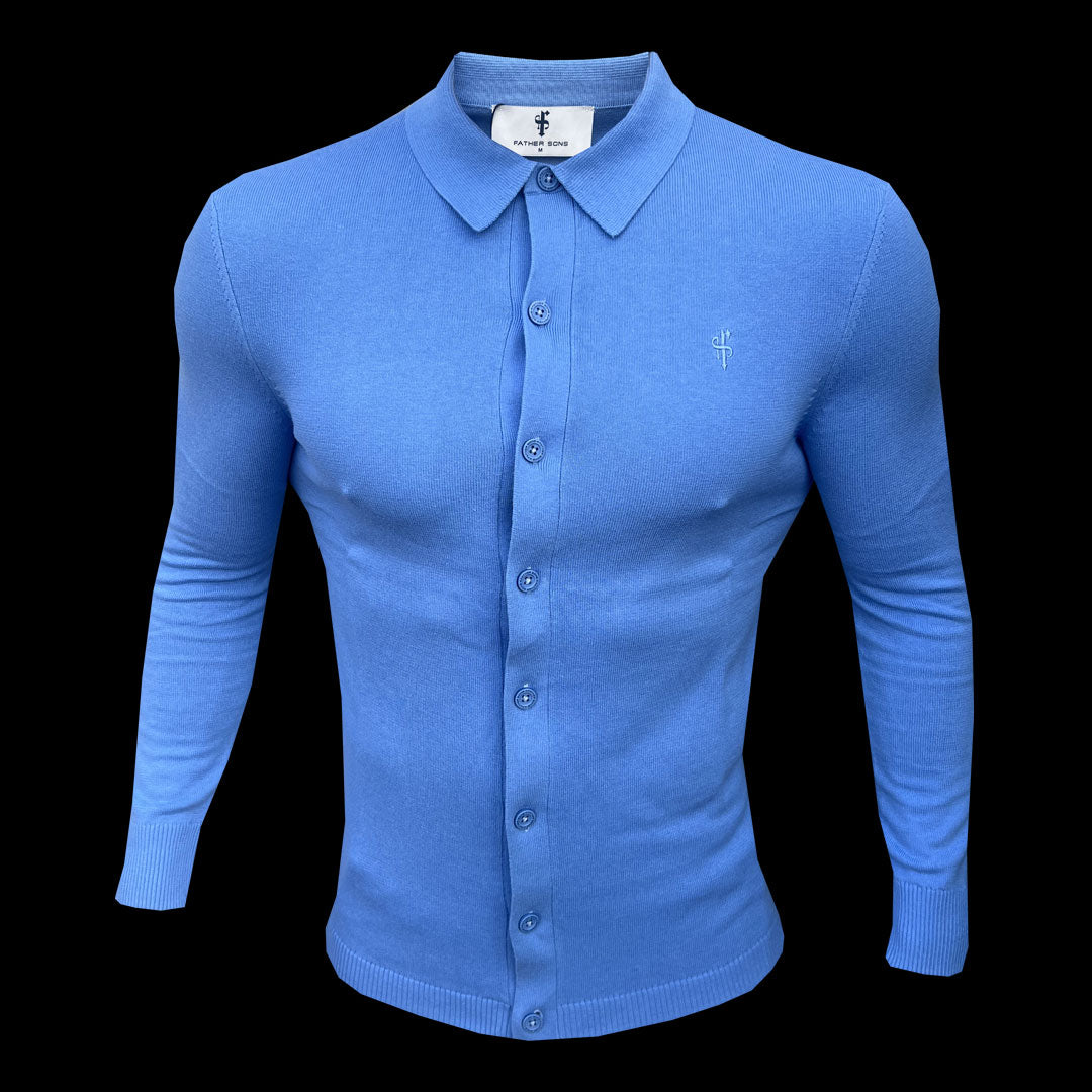 Elevate Your Wardrobe with the Father Sons Light Blue Knitted Long Sleeve Polo – Timeless Style & Comfort!