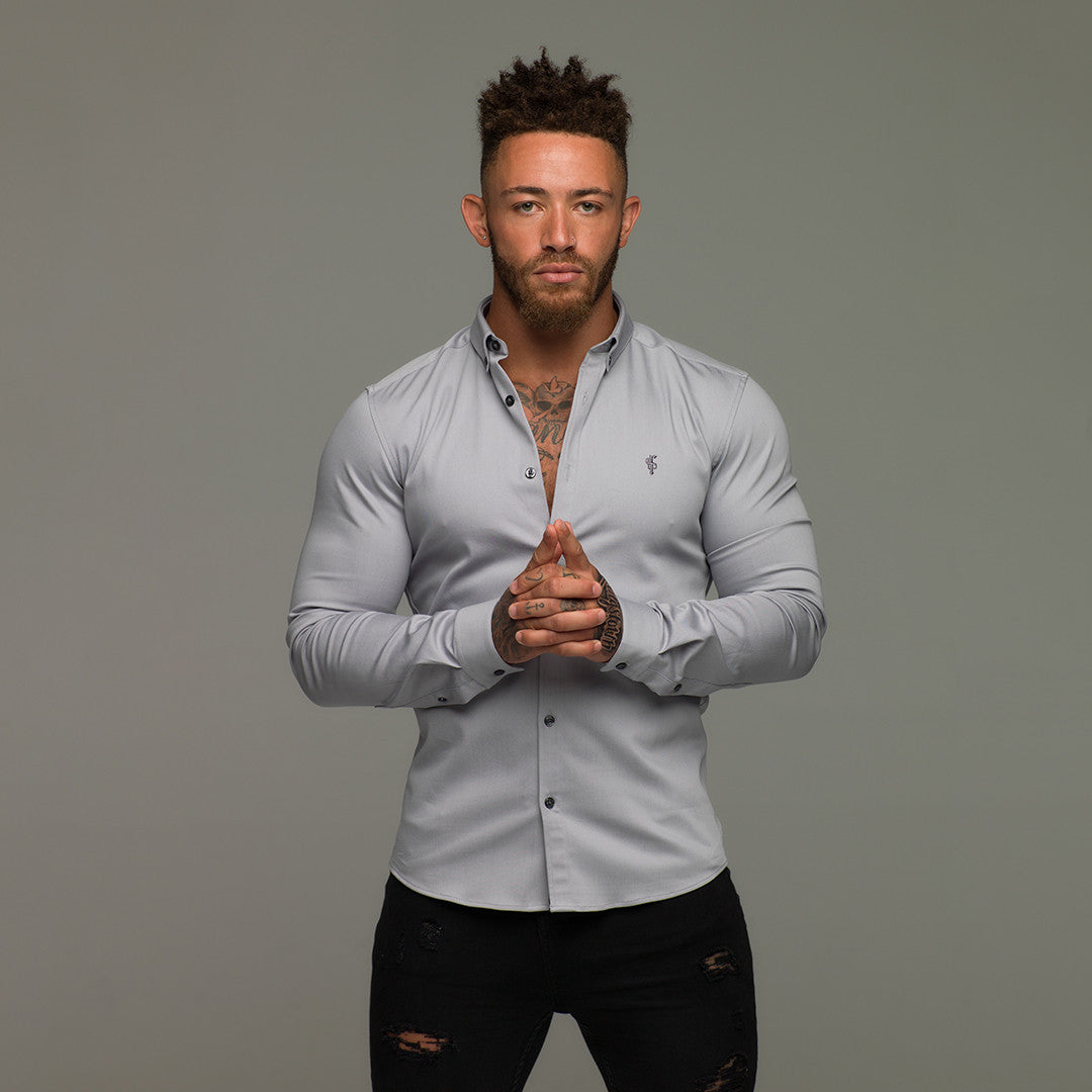 Father Sons Super Slim Stretch Grey Denim Long Sleeve Shirt - Elevate Your Style with FS209