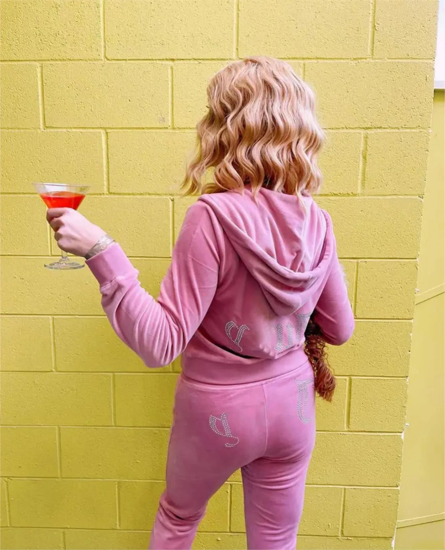 Diamond Letter Hoodie Velvet Tracksuit 2-Piece Set