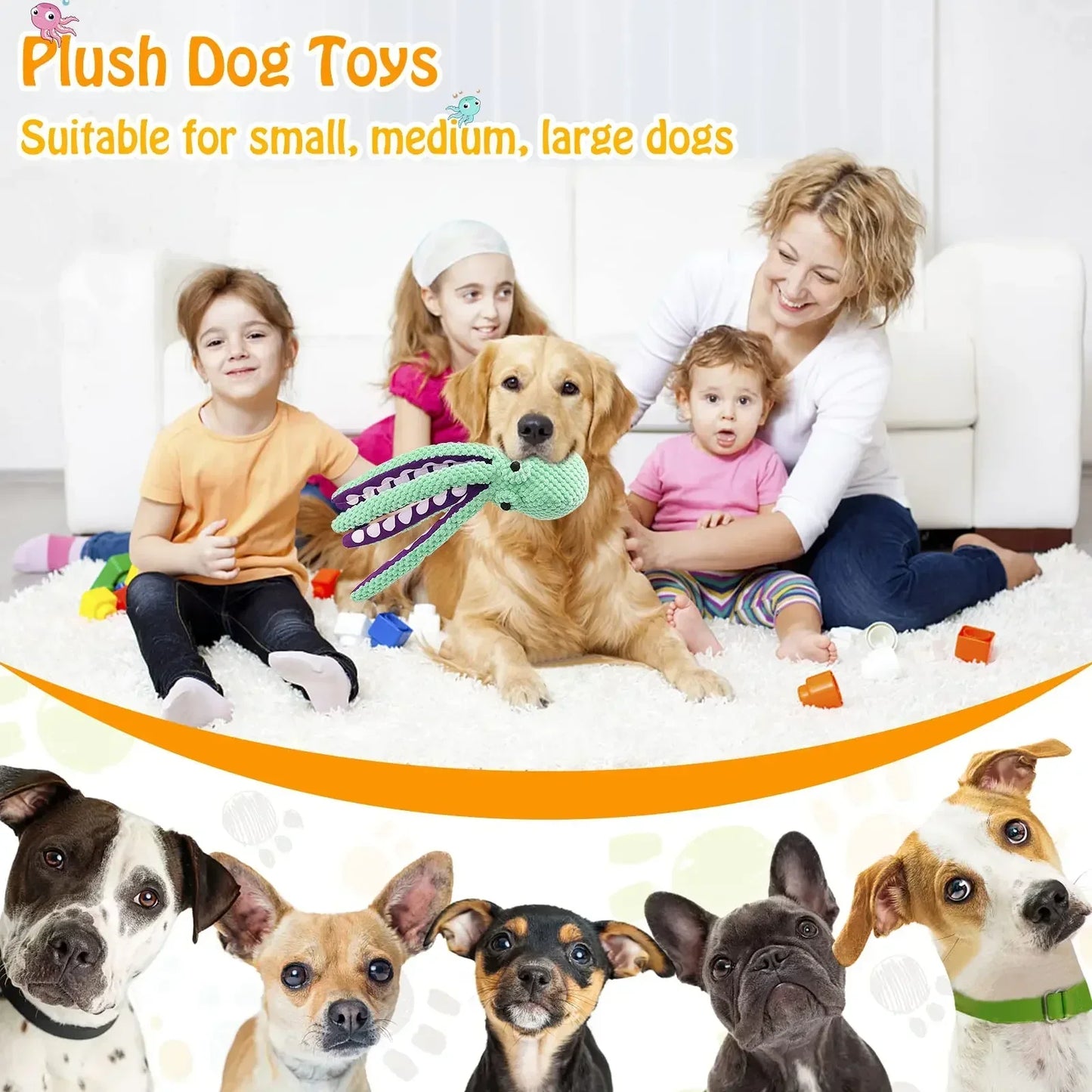 Octopus Plush Chew Toy – Interactive, Bite-Resistant, Teeth Cleaning for Cats and Dogs